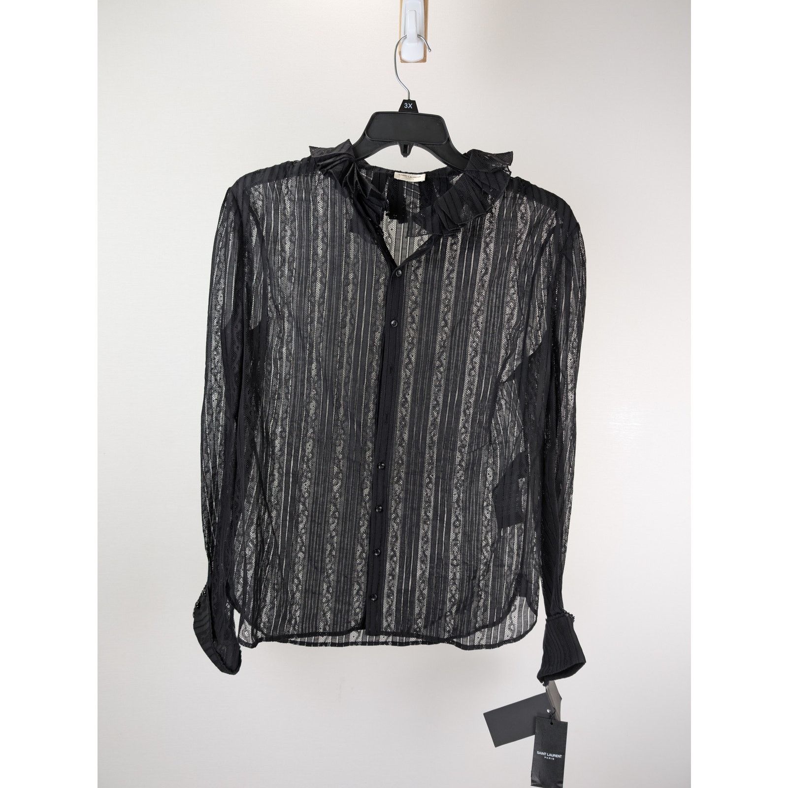 Saint Laurent Paris o1rshd1 Chemise Blouse Femme Dentelle Galon Shirt in Black Size US M / EU 48-50 / 2 - 9 Thumbnail