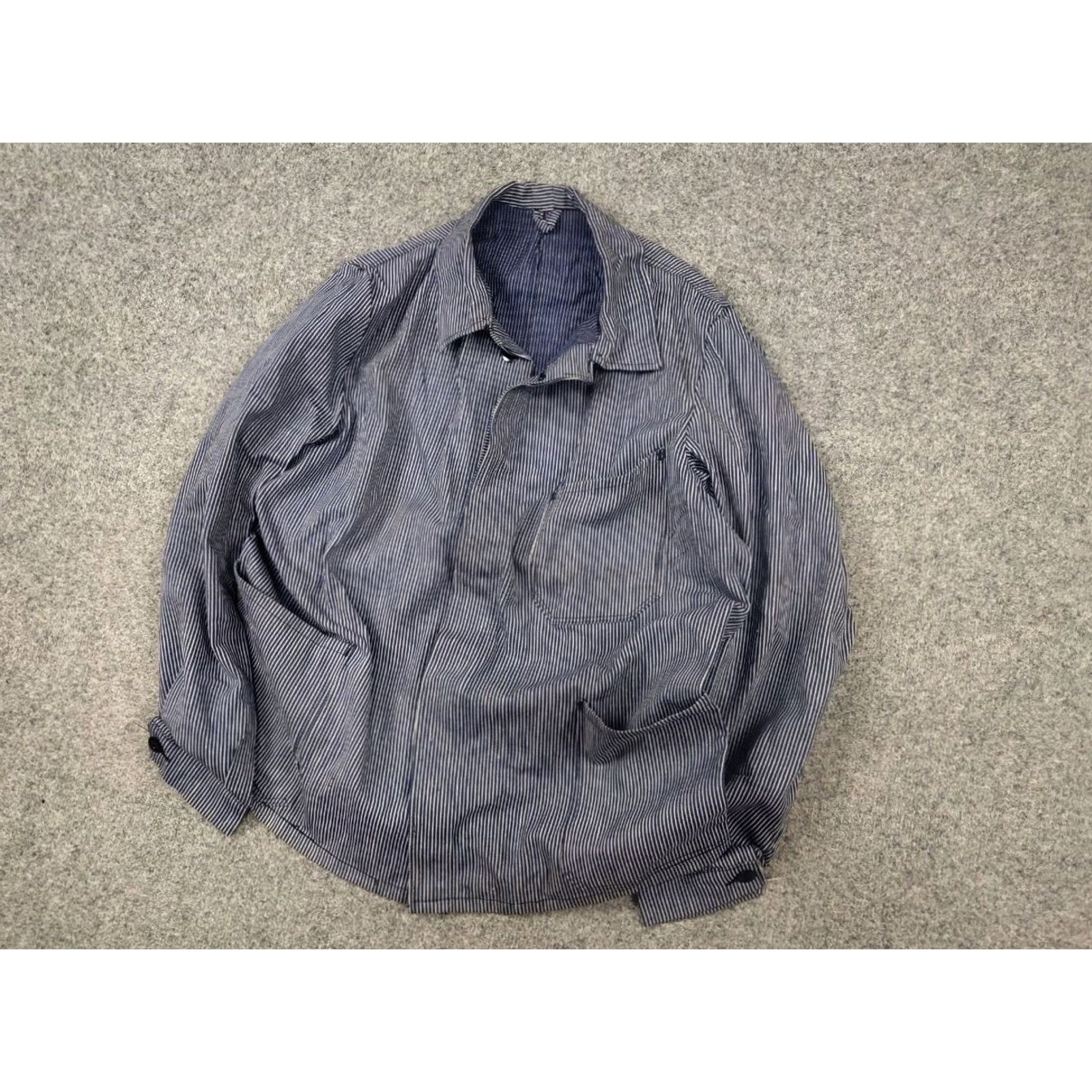 Vintage VINTAGE sanforized France Cotton Blue Canvas Chore Jacket - 1960s Deadstock Striped Pocket Workwear L Men’s Blues Decade 1960s Size US L / EU 52-54 / 3 - 4 Thumbnail