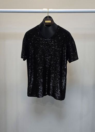 Tommy Hilfiger o1sm1stk0725 Pure Silk Sequin Crewneck Knit T-Shirt in Black Size US L / EU 52-54 / 3 - 1 Thumbnail