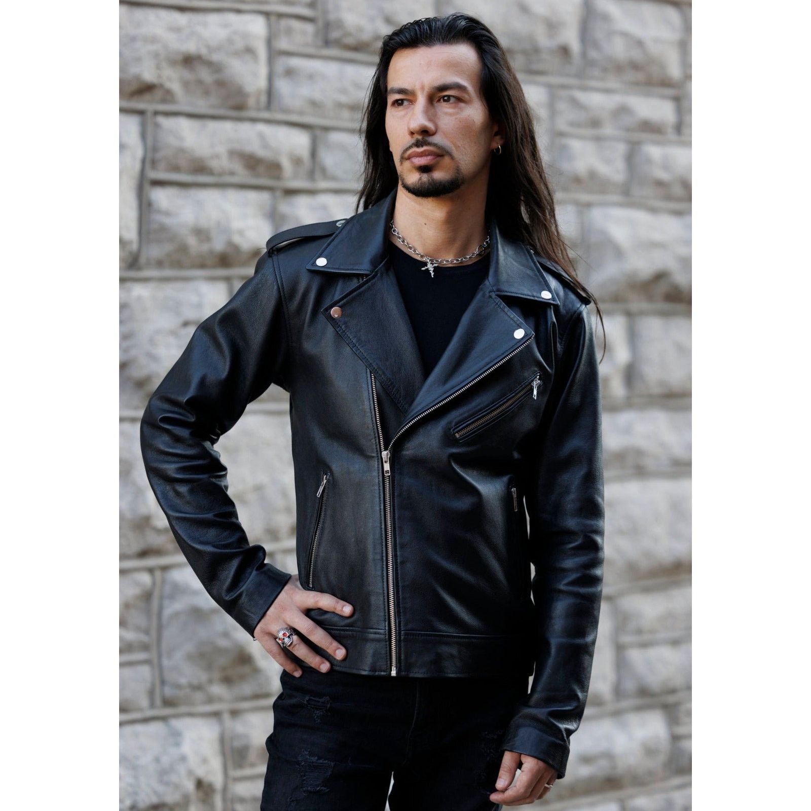 & Other Stories Marco Leather Moto Biker Jacket Size US L / EU 52-54 / 3 - 10 Thumbnail