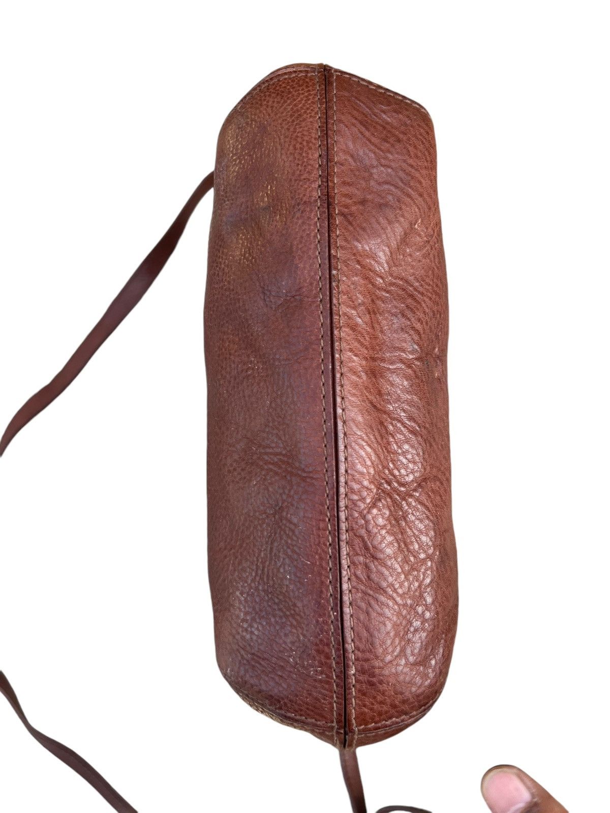 Leather Genten Japan Patina Brown Solid Leather Bag Sling Size ONE SIZE - 18 Thumbnail