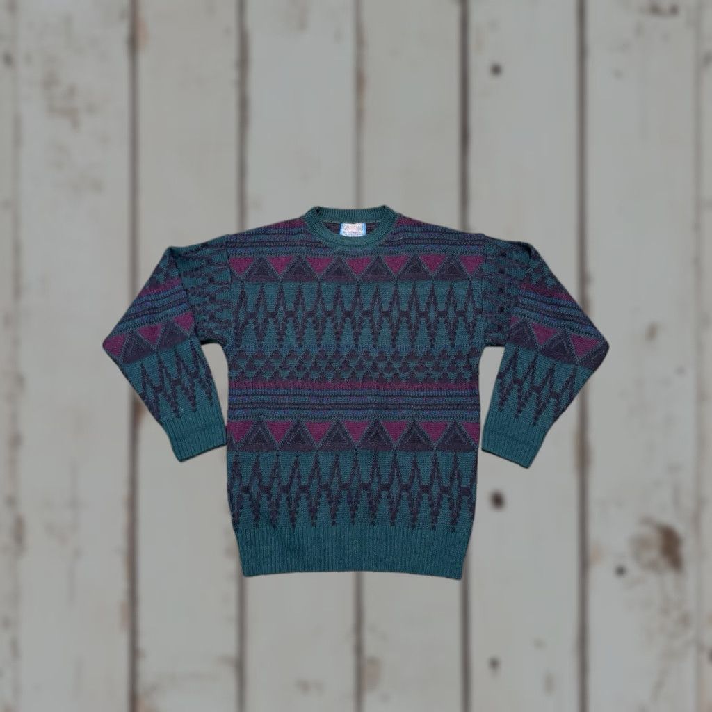 Pendleton VINTAGE Pendleton Sweater Mens Small Virgin Wool Aztec Geometric Teal Purple USA Size US XL / EU 56 / 4 - 1 Thumbnail