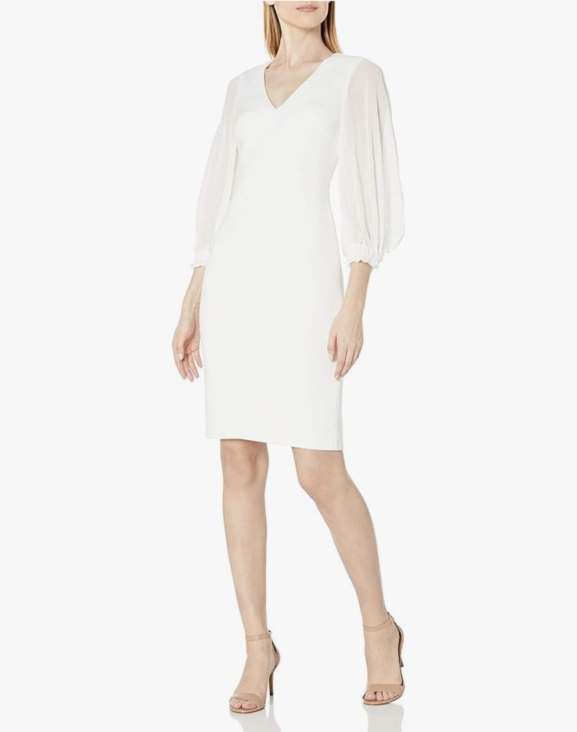 Badgley Mischka Badgley Mischka Women's 3/4 Sleeve Cocktail Dress In Ivory. Size M / US 6-8 / IT 42-44 - 1 Thumbnail
