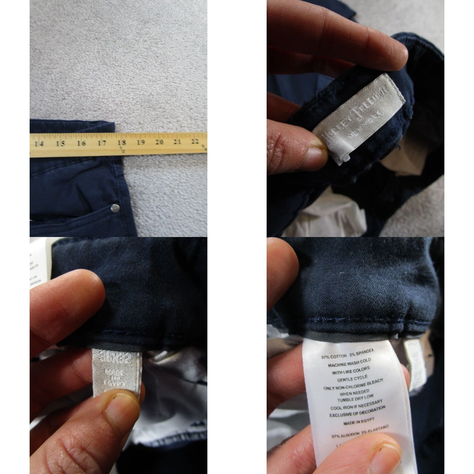 Vintage Hickey Freeman Mens Slim Fit 36X30 Navy Blue Cotton Chinos Pants Size US 36 / EU 52 - 8 Thumbnail