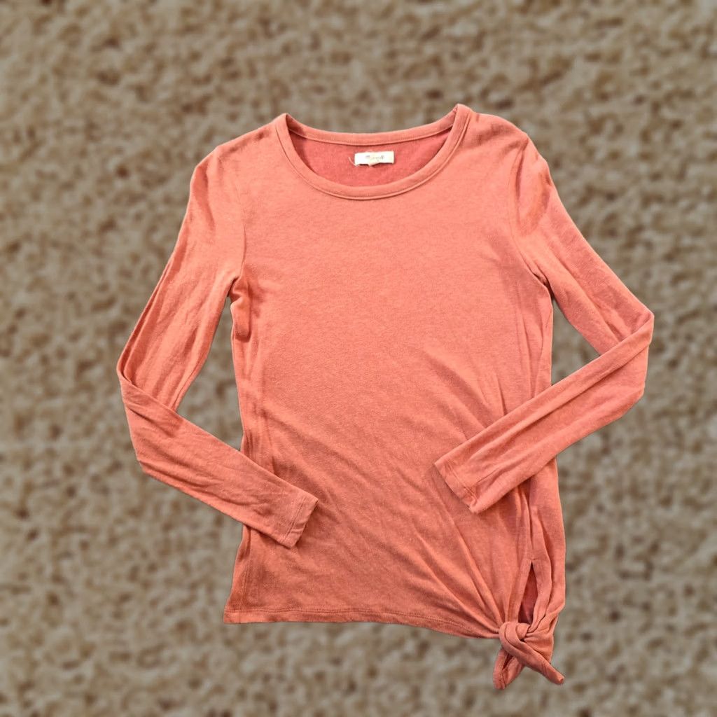 Madewell Madewell Top Womens Size S Orange Linen Blend Long Sleeve Tie Waist Casual Blouse Ladies Regular Knit Size S / US 4 / IT 40 - 1 Thumbnail