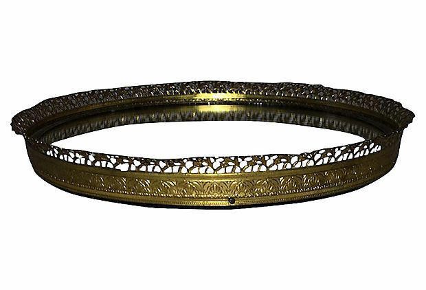 Designer Round Brass Filigree Mirrored Tray Size ONE SIZE - 1 Thumbnail