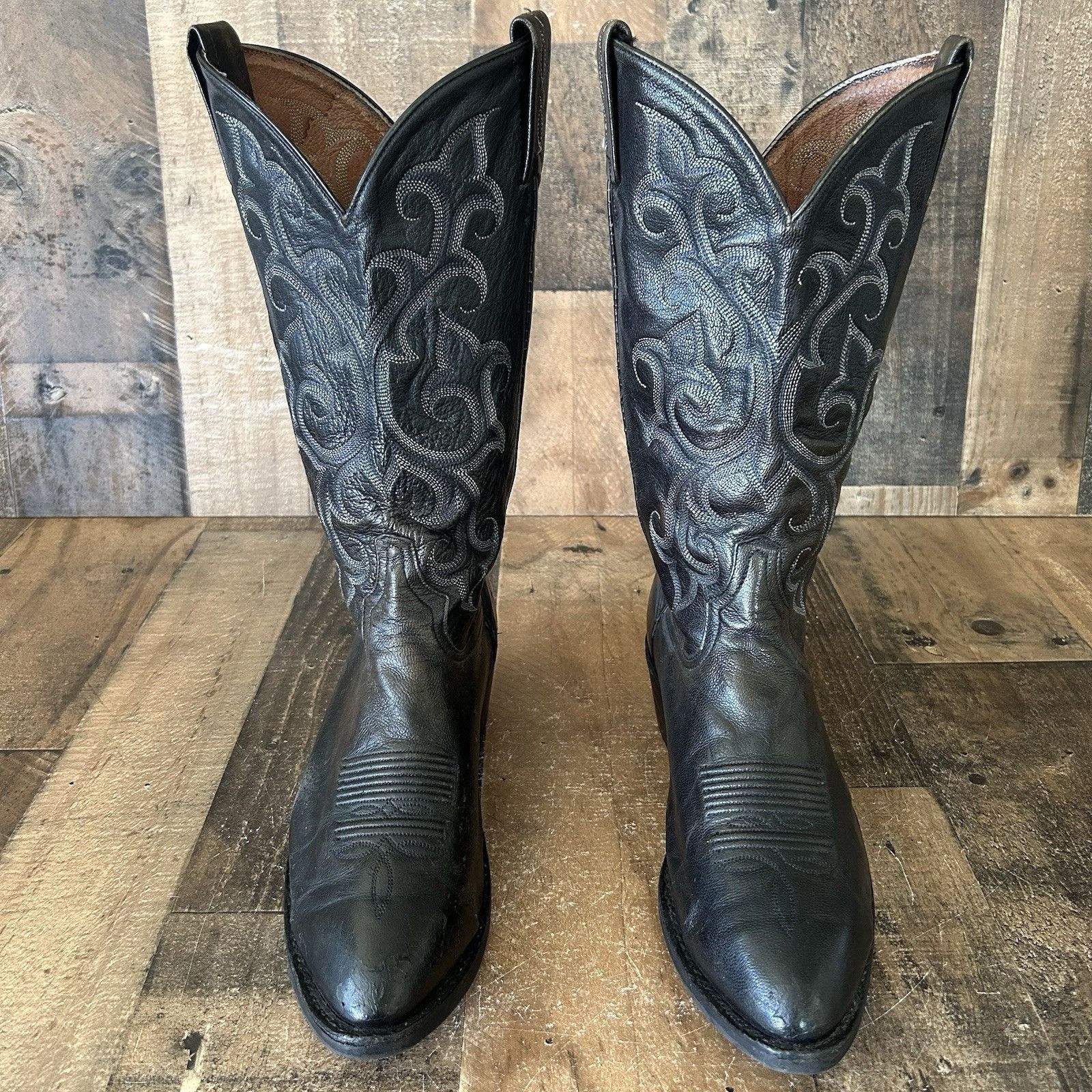 Tony Lama 2086  Black Leather Western Cowboy Boots Men 9.5EE Tony Lama Imperial Black Spider Web Cowboy Boots | Grailed main image 2