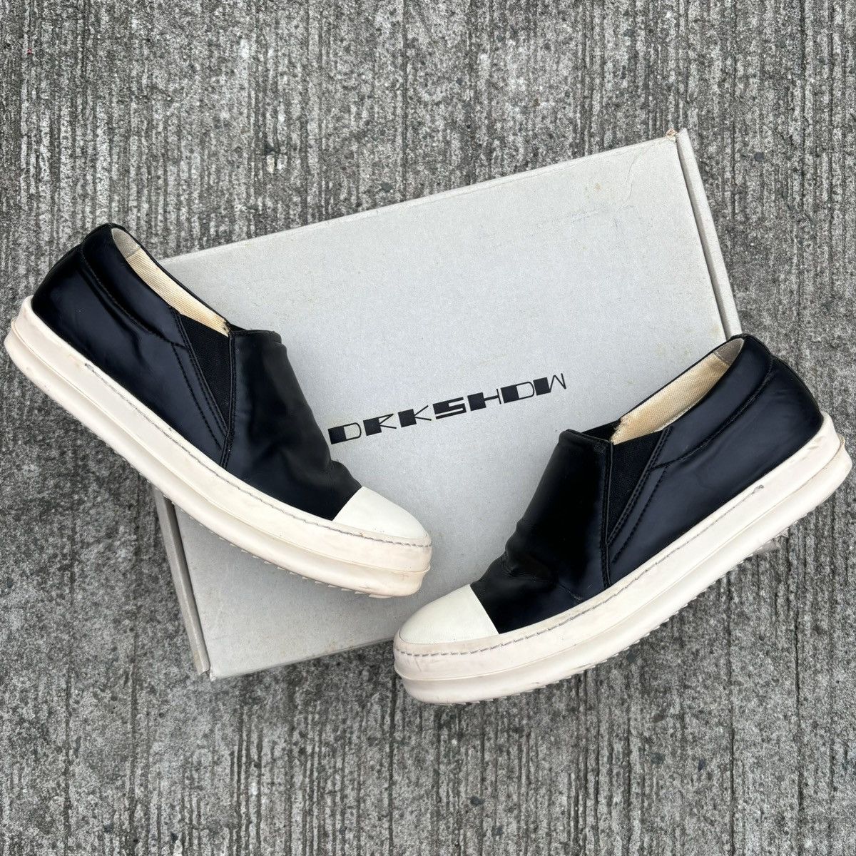 image of Rick Owens x Rick Owens Drkshdw Waxed Ramones Slip On Shoes in Black/White, Men's (Size 7)