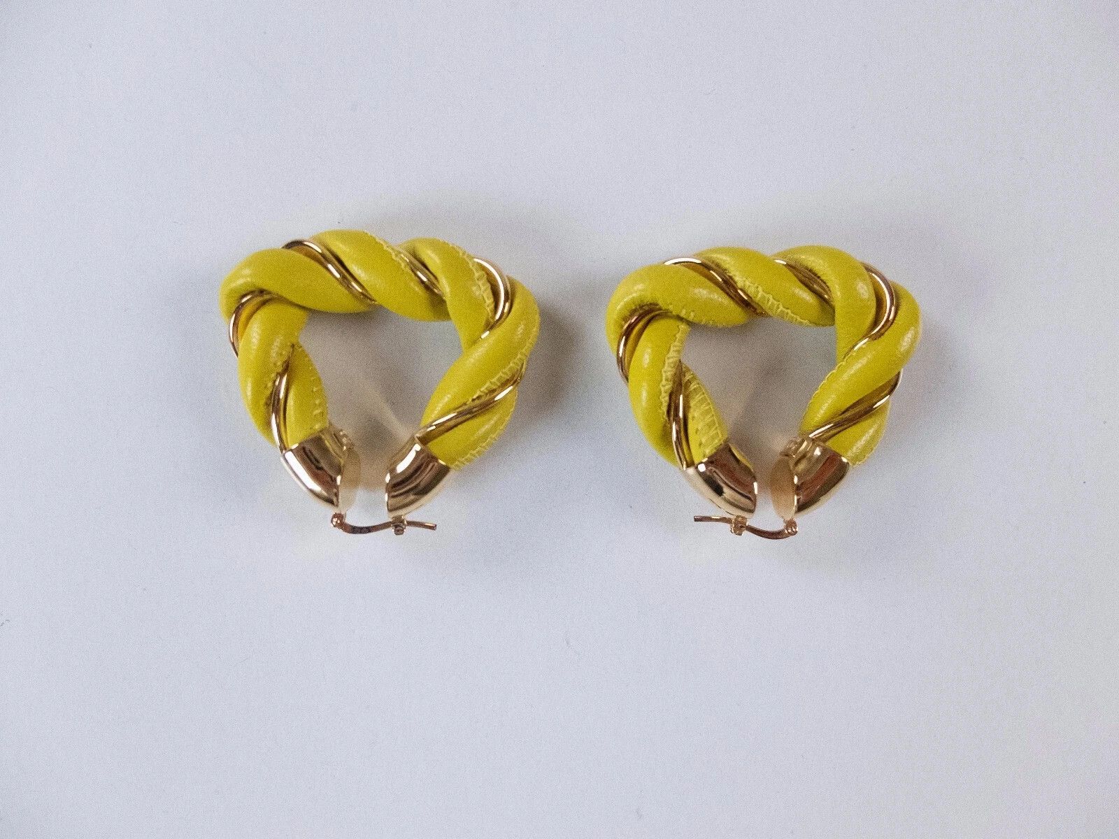 Bottega Veneta BOTTEGA VENETA Twist triangle yellow leather silver earrings Size ONE SIZE - 1 Thumbnail