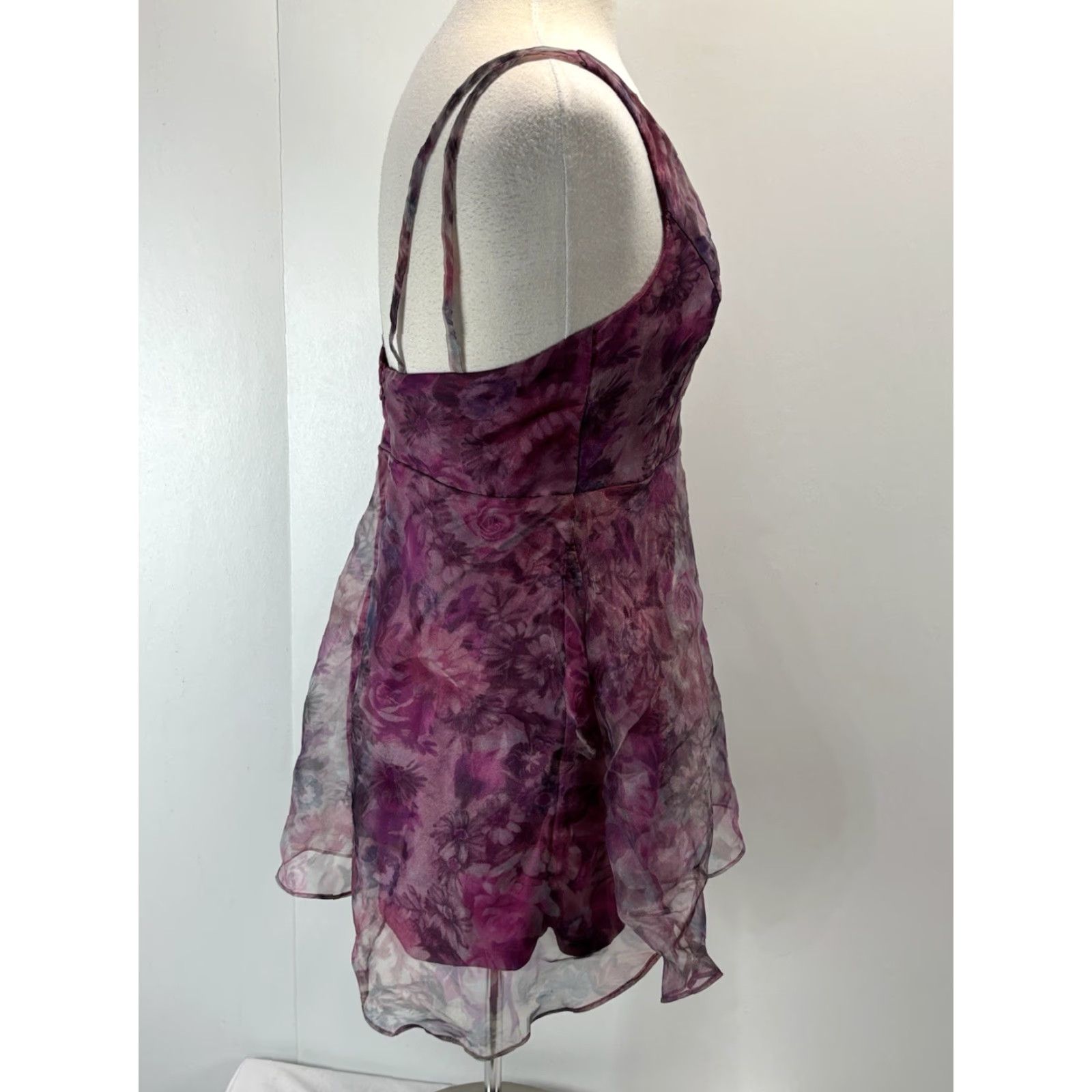 Lulus Lulus Imagine Romance Magenta Floral Print Organza Skater Dress Large NEW! Size L / US 10 / IT 46 - 4 Thumbnail