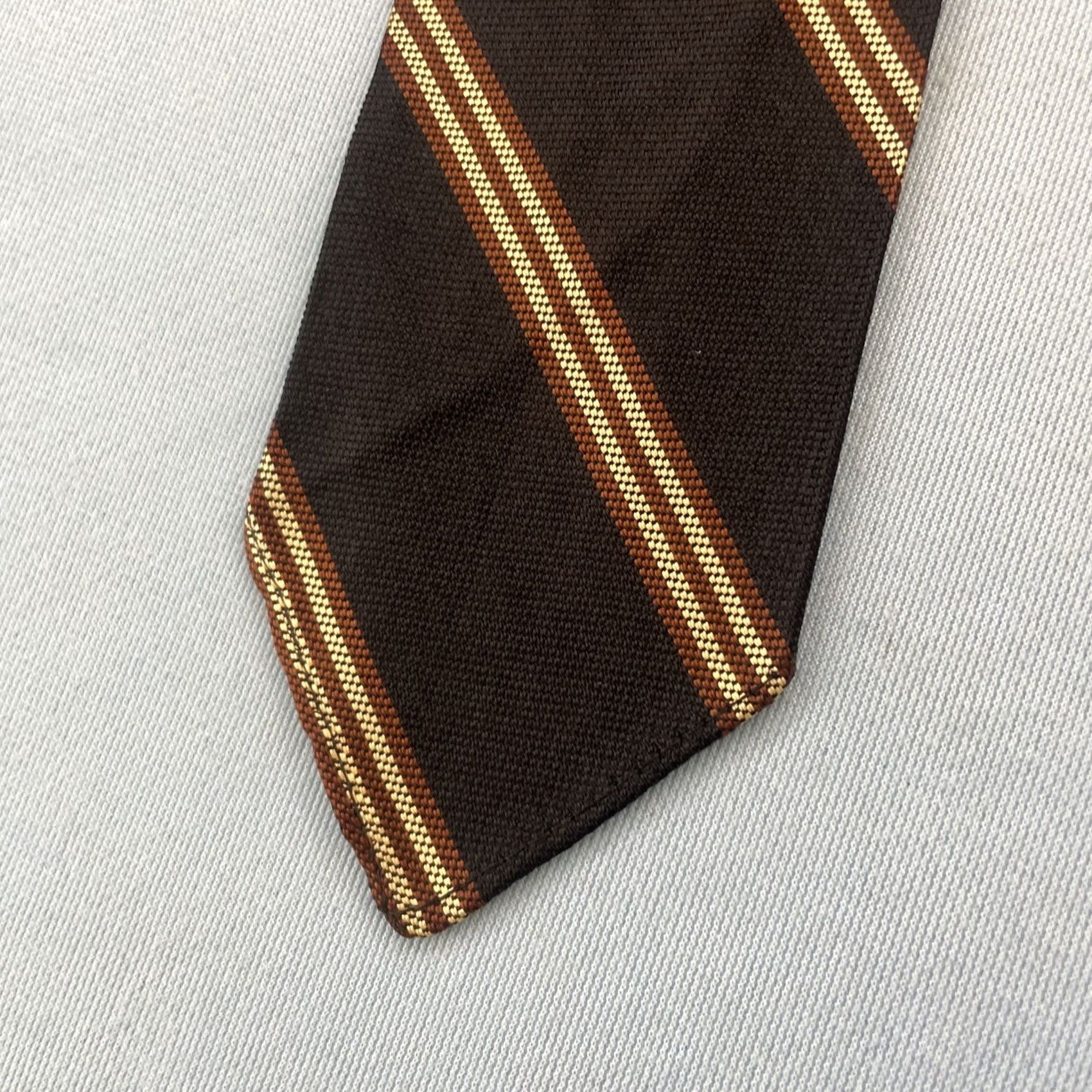 Arrow Vtg 60s 70s Repp Stripe Tie Woven Poly Navy Brown Exec Narrow Cravat 2.5x55 Capsule Necktie Mens Size ONE SIZE - 3 Thumbnail