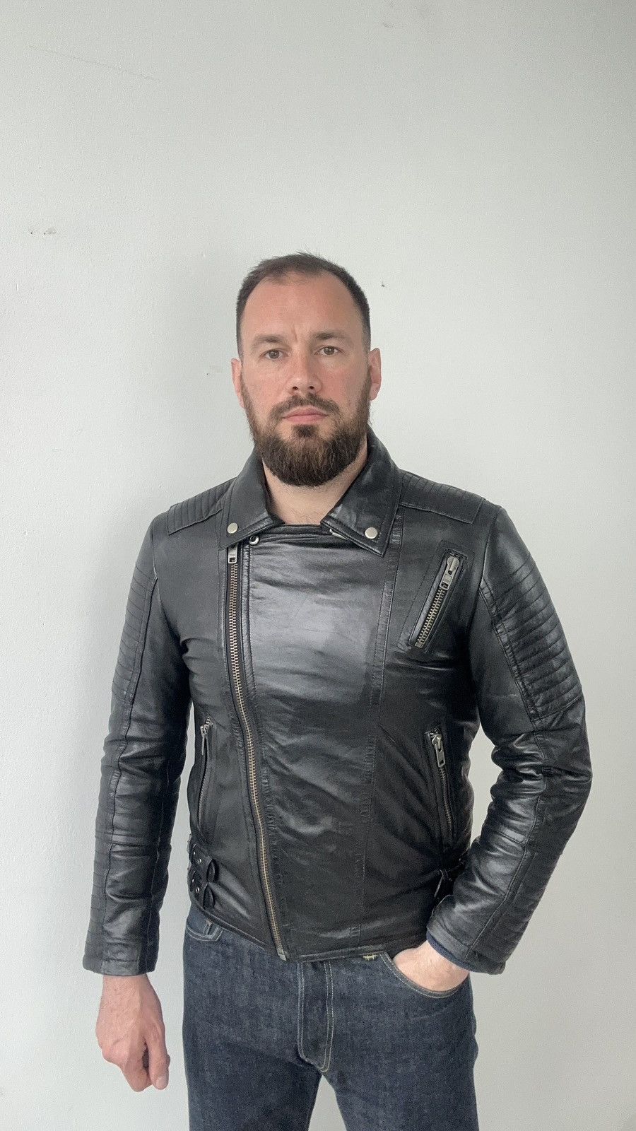 Other HELIUM Real Leather Biker Jacket Quilted Moto Biker Coat Size US L / EU 52-54 / 3 - 3 Thumbnail