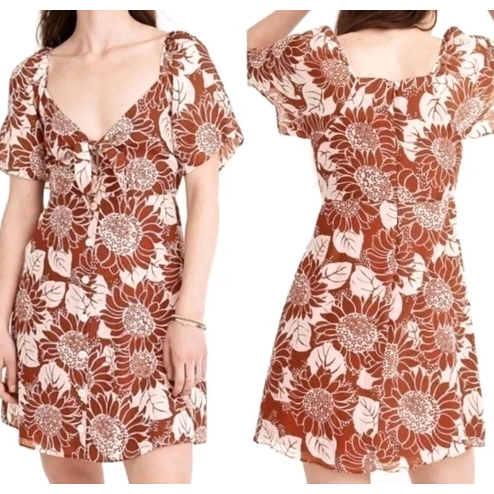 Madewell Madewell Women's Silk Tie Front Mini Dress Sun Flower Print Sz 8 NEW Size M / US 6-8 / IT 42-44 - 4 Thumbnail