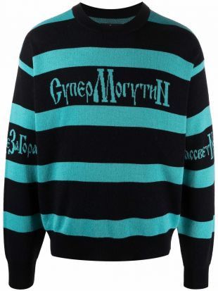 PACCBET o1mle1124 Crewneck Sweater & Knitwear in Black/Light Blue Size US M / EU 48-50 / 2 - 1 Thumbnail