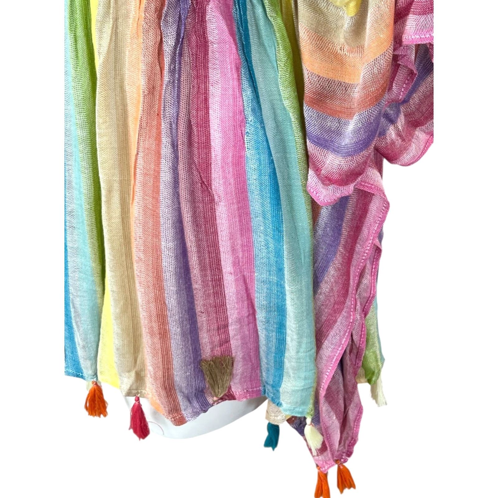 Vintage ACCESSORY ST Rainbow Peasant Chiffon Cinch Waist Blouse One Size 100% Rayon Size ONE SIZE - 4 Thumbnail