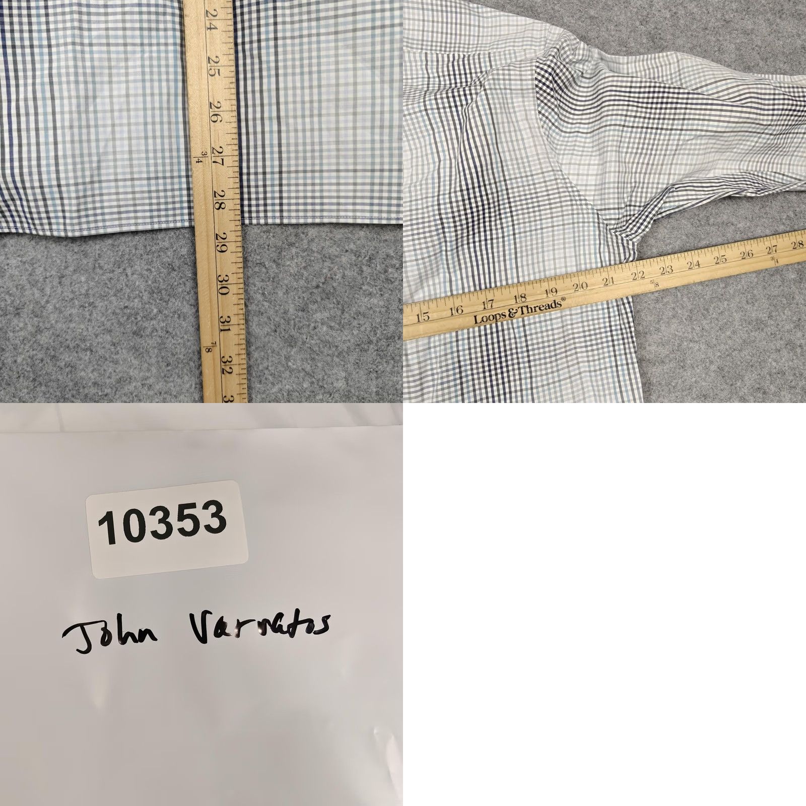 John Varvatos John Varvatos Shirt Mens 16 Blue Dress Check Regular Fit Long Sleeve Size 42R - 8 Thumbnail