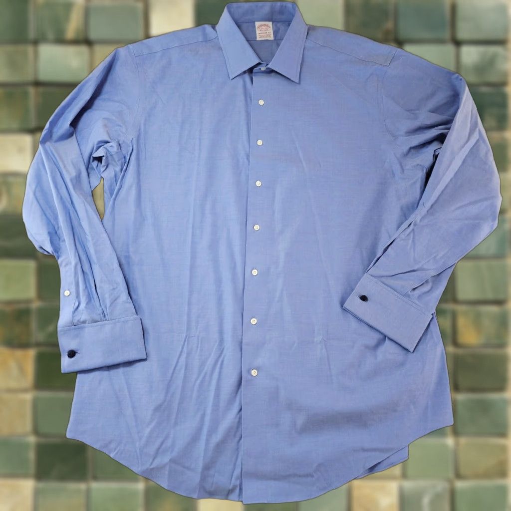 Brooks Brothers Brooks Brothers Dress Shirt Mens 17.5 38 Blue Madison Fit Supima Cotton Stretch Shirt Regular Blue Mens 17.5 Neck Size 17.5 French Cuff Size 48R - 1 Thumbnail