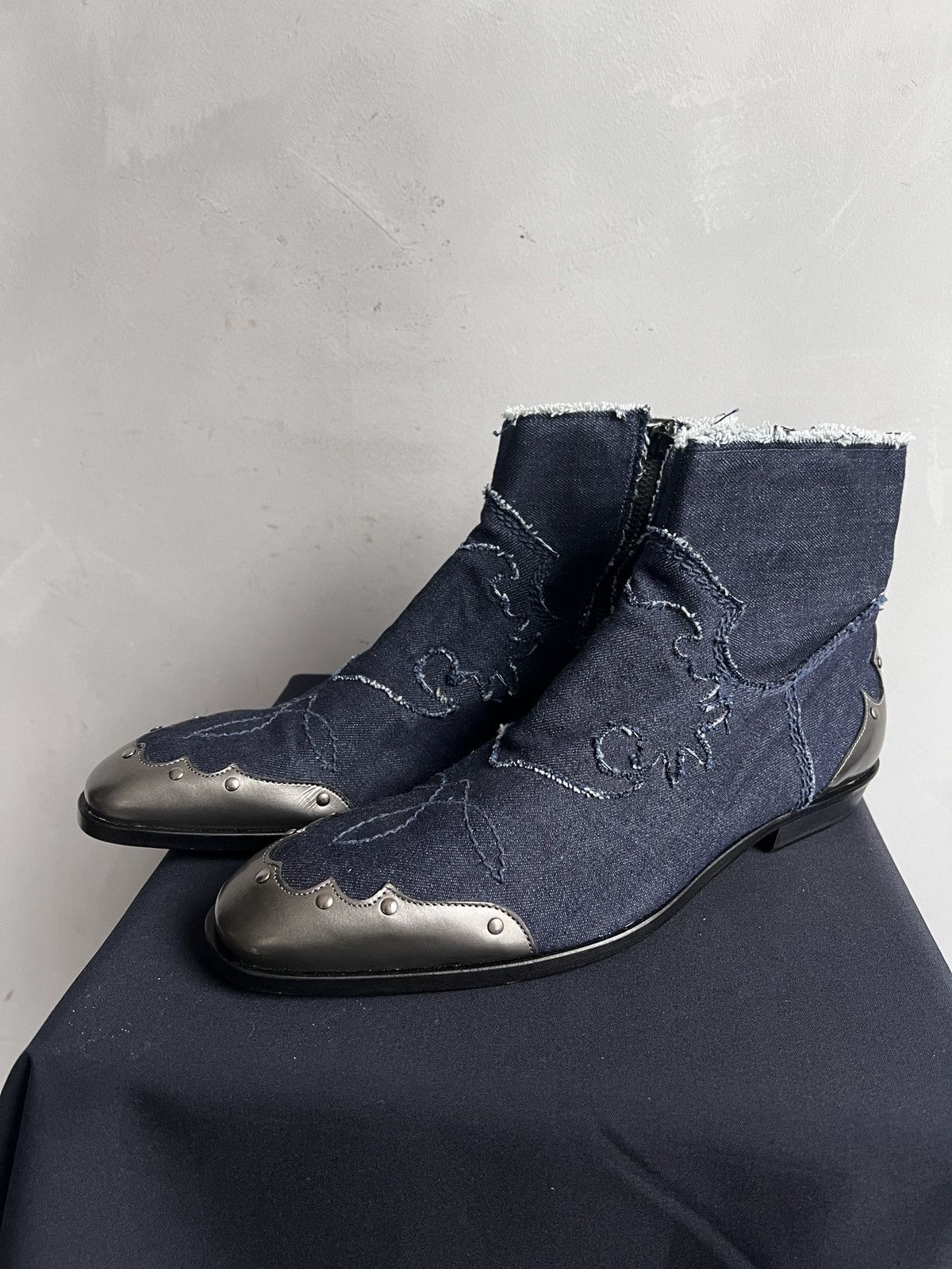 If Six Was Nine Western denim distressed cowboy guidi style boots y2k Size US 9 / EU 42 - 6 Thumbnail