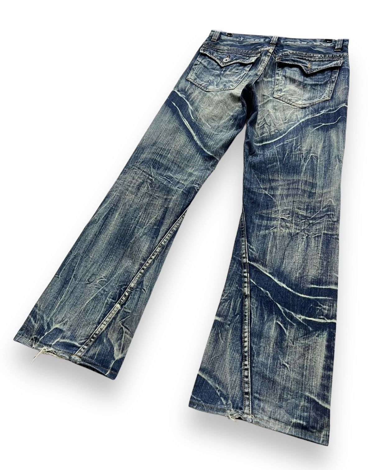 If Six Was Nine NYLAUS Punk Xantho Mud Wash Lightning Whiskered Flare Denim Size US 31 - 4 Thumbnail
