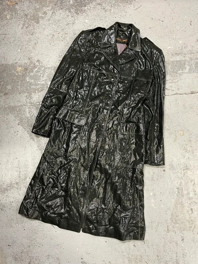 Vintage 1990s Roberto Cavalli Dark Green Trench Coat Size XS / US 0-2 / IT 36-38 - 4 Thumbnail