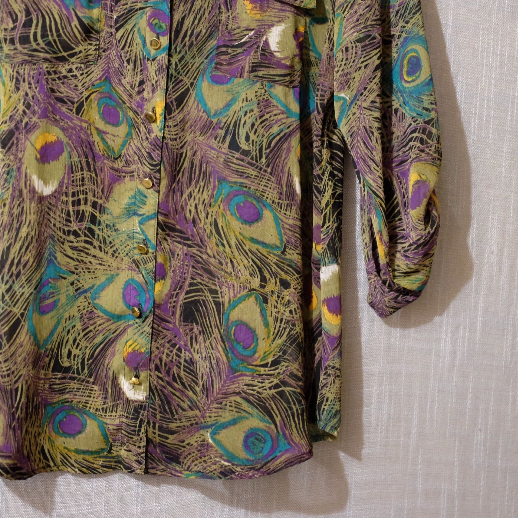 Vintage Sara Michelle Blouse Geometric Print 3/4 Rolltab Sleeve Peacock M Women's Shirt Casual Workwear XS? Size M / US 6-8 / IT 42-44 - 4 Thumbnail