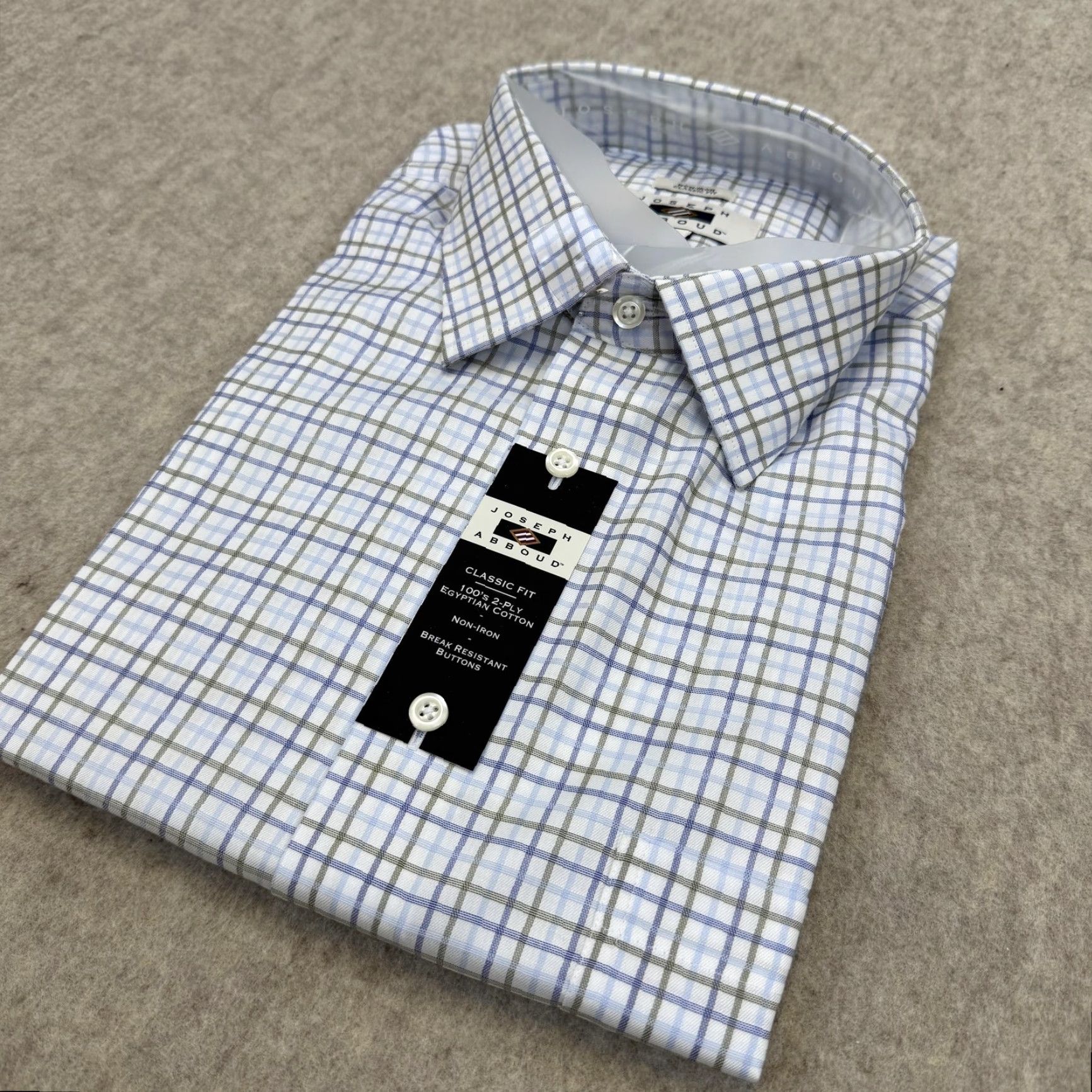 Joseph Abboud Joseph Abboud Dress Shirt Mens 18 34/35 Blue Check Classic Fit Non Iron Cotton shirt Size 48R - 5 Thumbnail