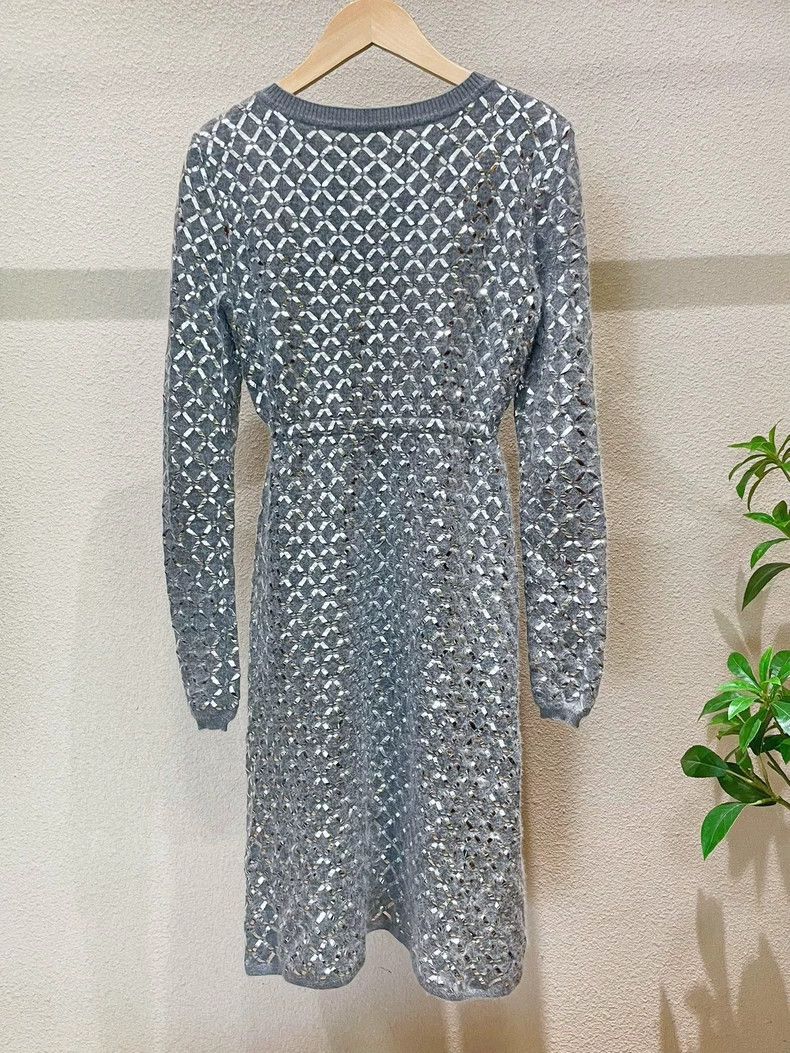 Chanel Chanel Gray silver silk plaid dress Size XXS / US 00 / IT 34 - 2 Thumbnail