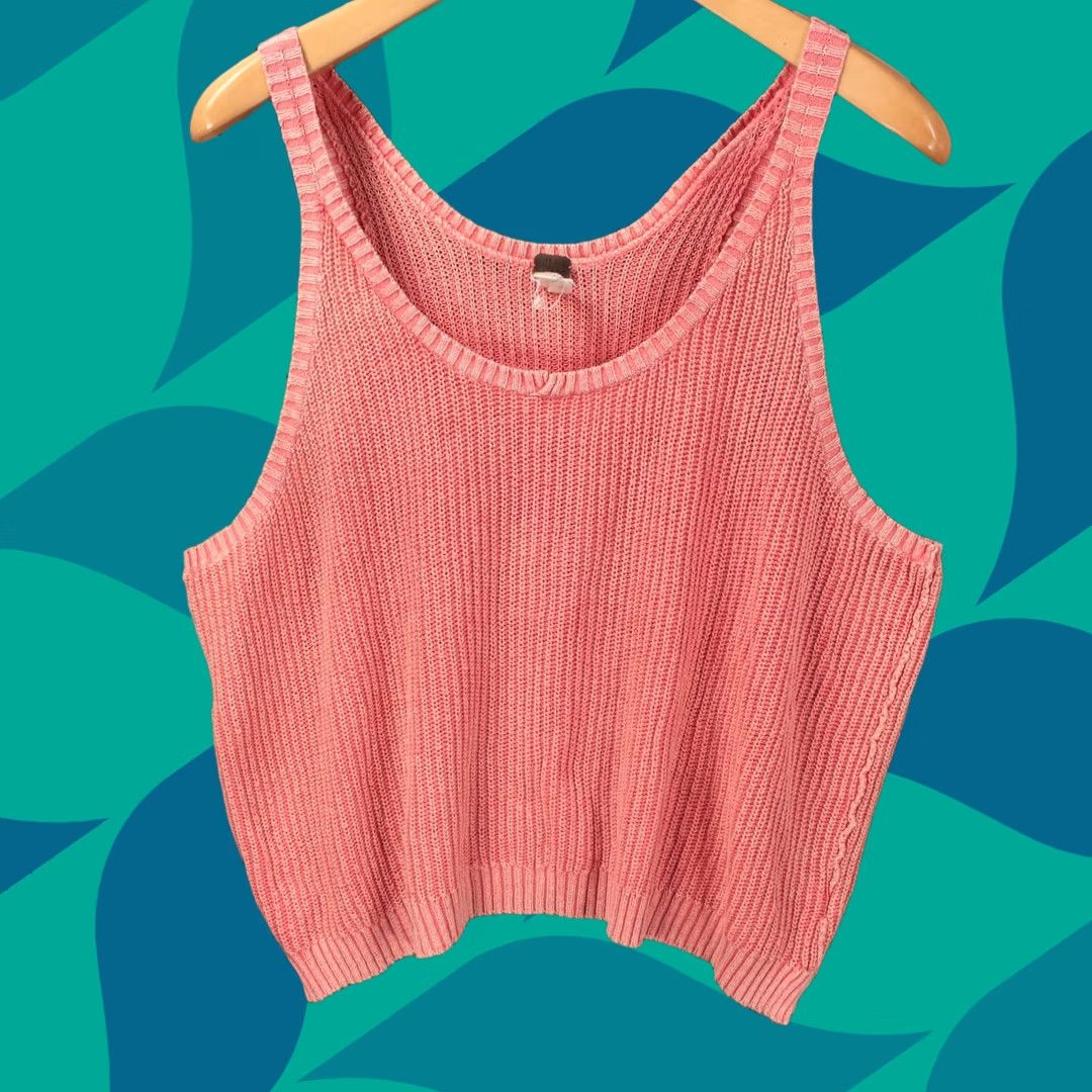 Vintage WE THE FREE cropped tank sweater vest ribbed knit cotton Pink MEDIUM Women Size M / US 6-8 / IT 42-44 - 1 Thumbnail