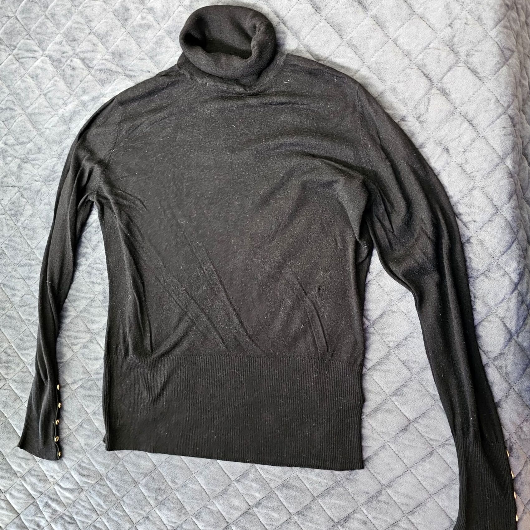H&M H&M Turtleneck Sweater Womens Size L Black Tight Knit Button Accent Casual Pullover Knit Long Sleeve Split: 0 Size L / US 10 / IT 46 - 6 Thumbnail