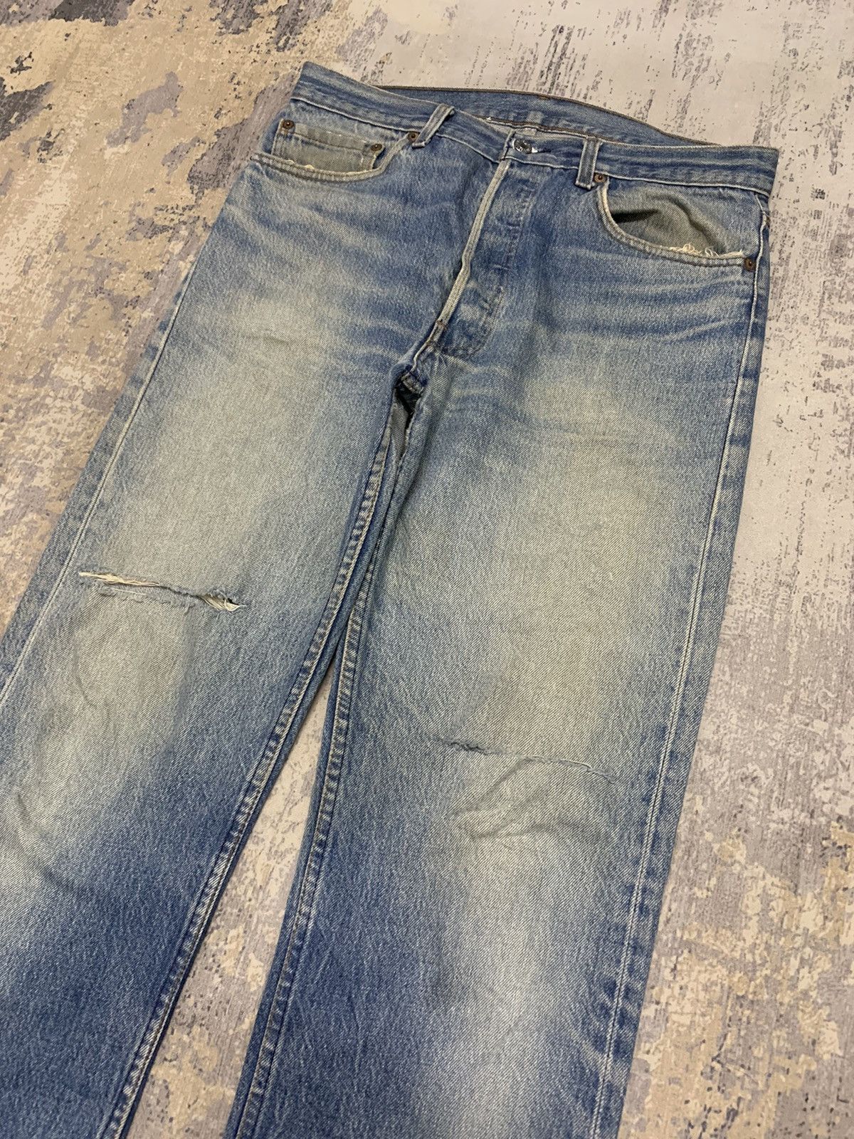 Jean Vintage 80s Sashiko Reworked Levis 501 Distressed Jeans Size US 34 / EU 50 - 3 Thumbnail