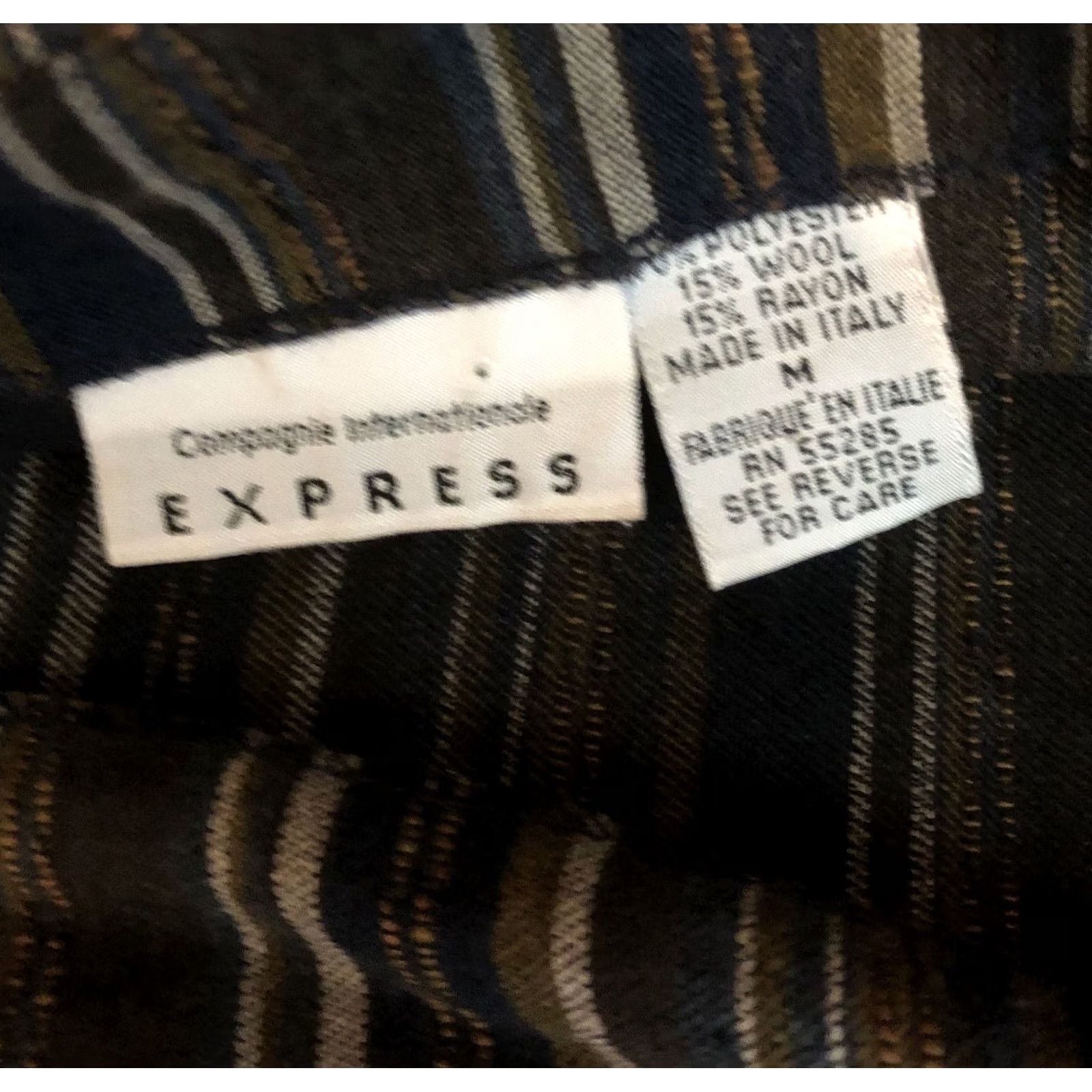 Express Express Wrap Skirt M Olive/Navy Stripe 26”W Wool Italy Career Boho Hippie Grunge Size 32" / US 10 / IT 46 - 5 Thumbnail