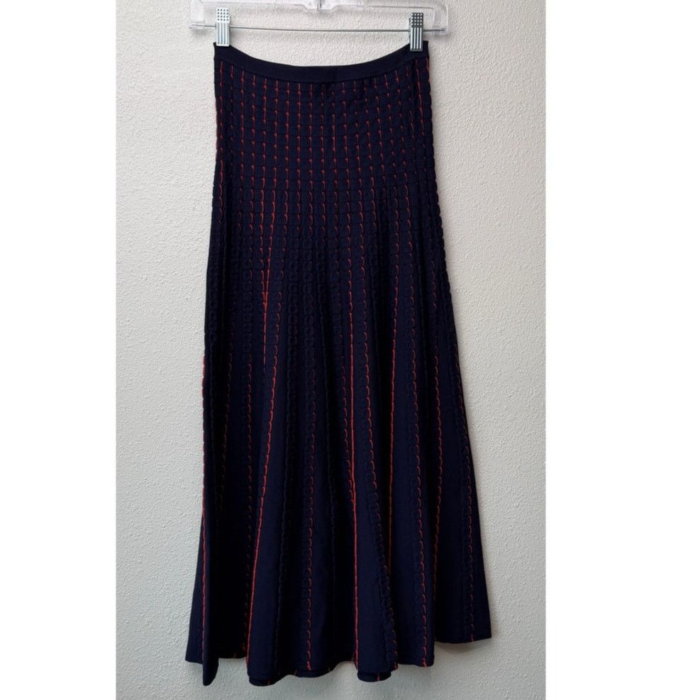 Zara Zara Women Navy Red Striped Knit Midi Skirt US S Size 24" / US 00 / IT 34 - 4 Thumbnail