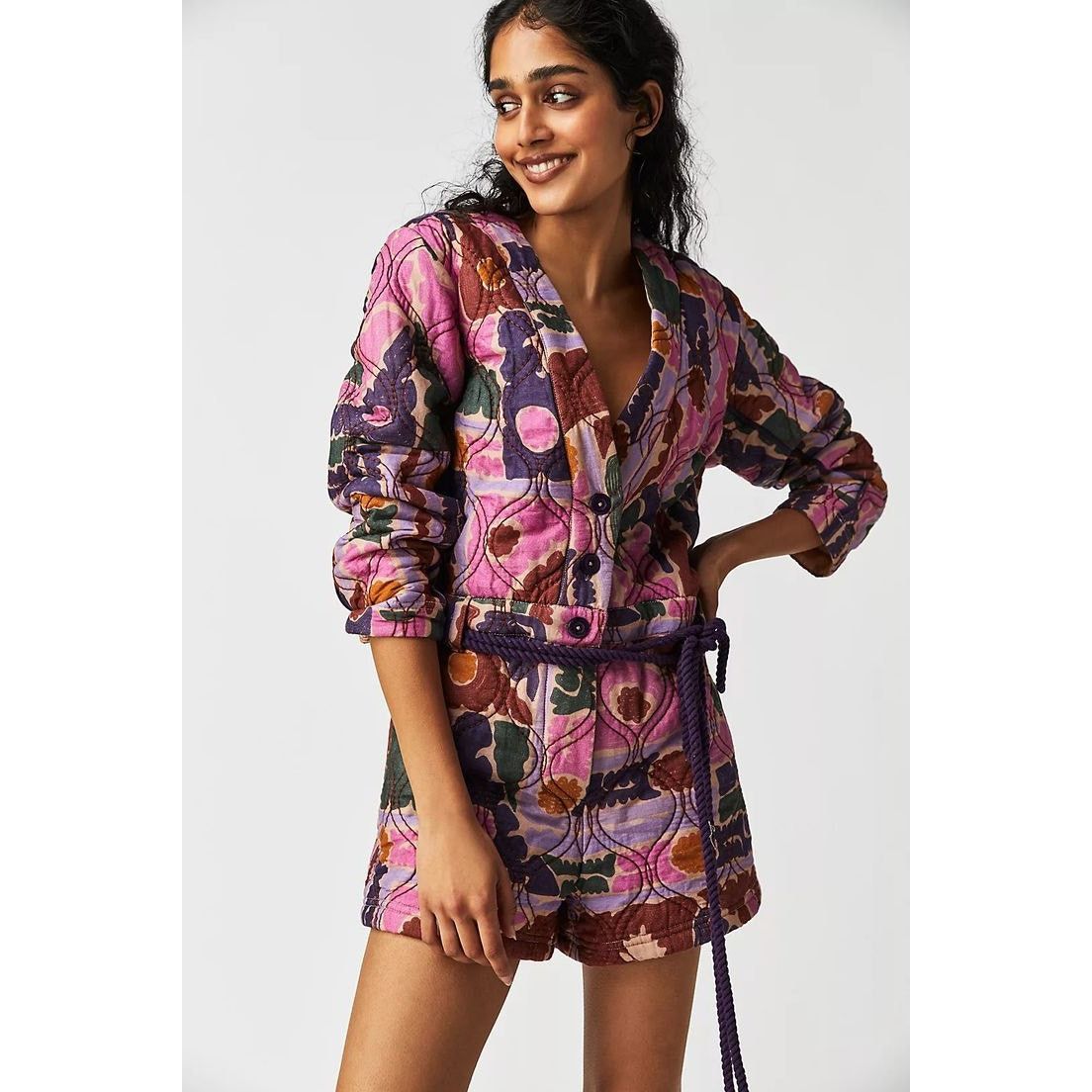 Free People NWT Atlas Quilted One-Piece Romper $228 MEDIUM Berry Combo Size 32" / US 10 / IT 46 - 1 Thumbnail
