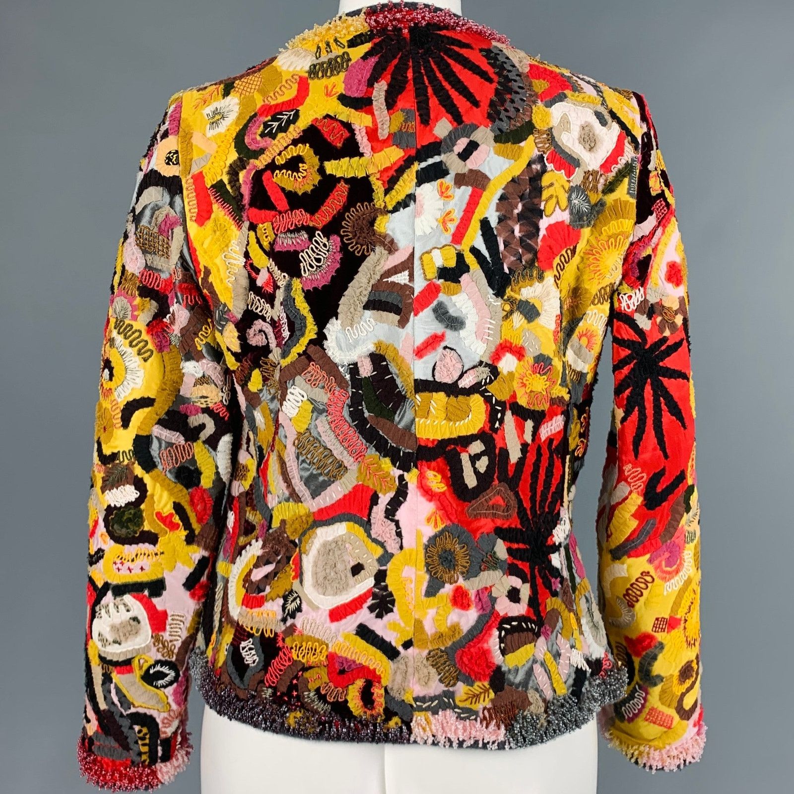 Oscar De La Renta OSCAR DE LA RENTA Size 6 Yellow Red Virgin Wool Blend Jacket Size M / US 6-8 / IT 42-44 - 4 Thumbnail