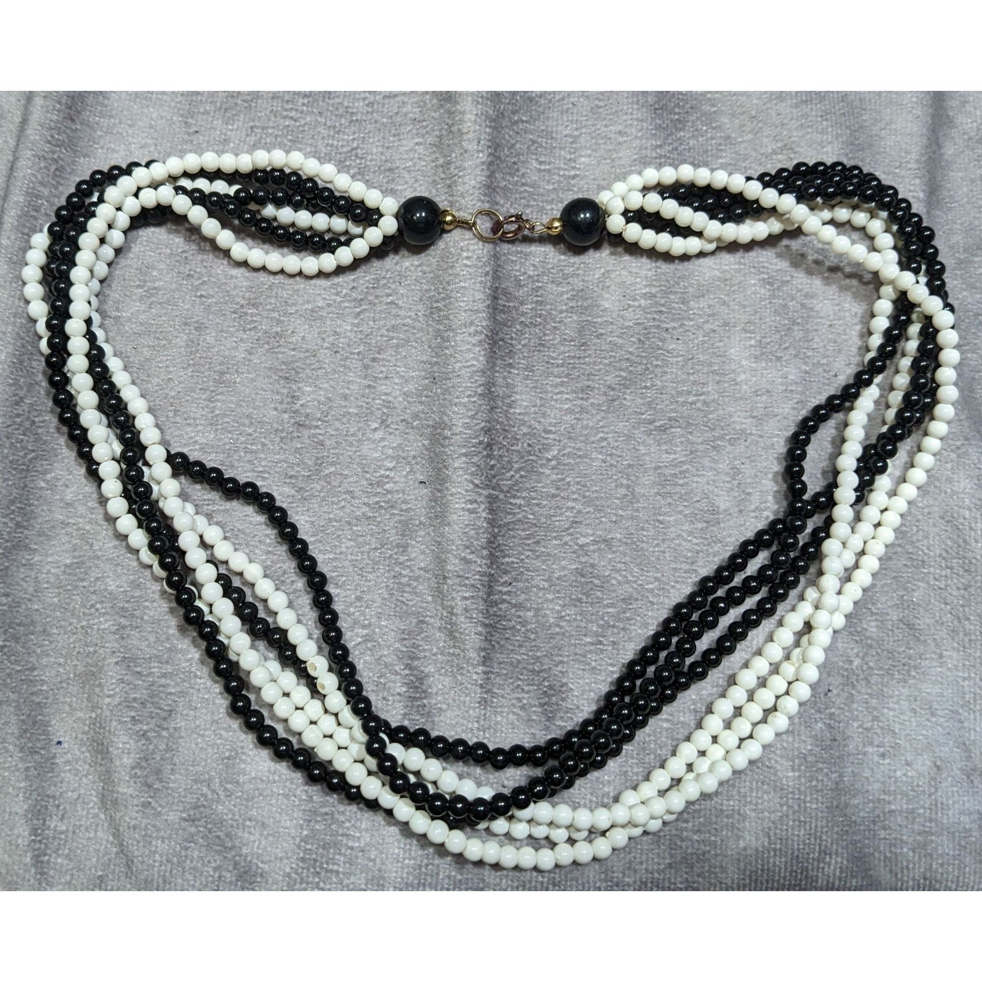 Other Vintage Black And White Multi-Strand Beaded Necklace With Go Size ONE SIZE - 5 Thumbnail