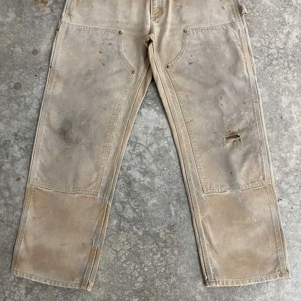 Carhartt VTG Carhartt Double Knee Faded Tan Dirty Carpenter Pants Size US 35 - 5 Thumbnail