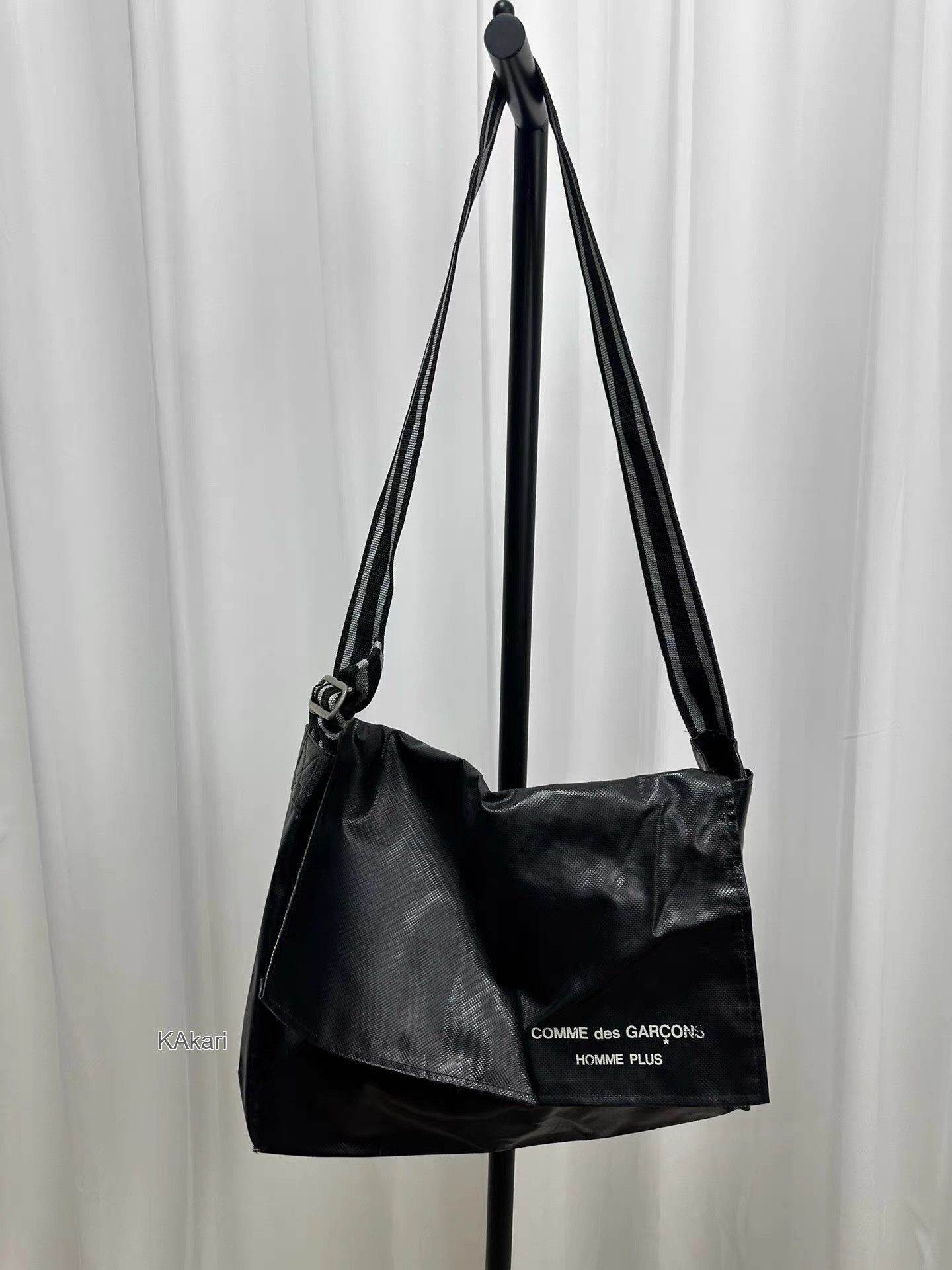 Comme des Garcons Homme Plus Black Crossbody Bag with Striped Adjustable Strap Size ONE SIZE - 2 Thumbnail