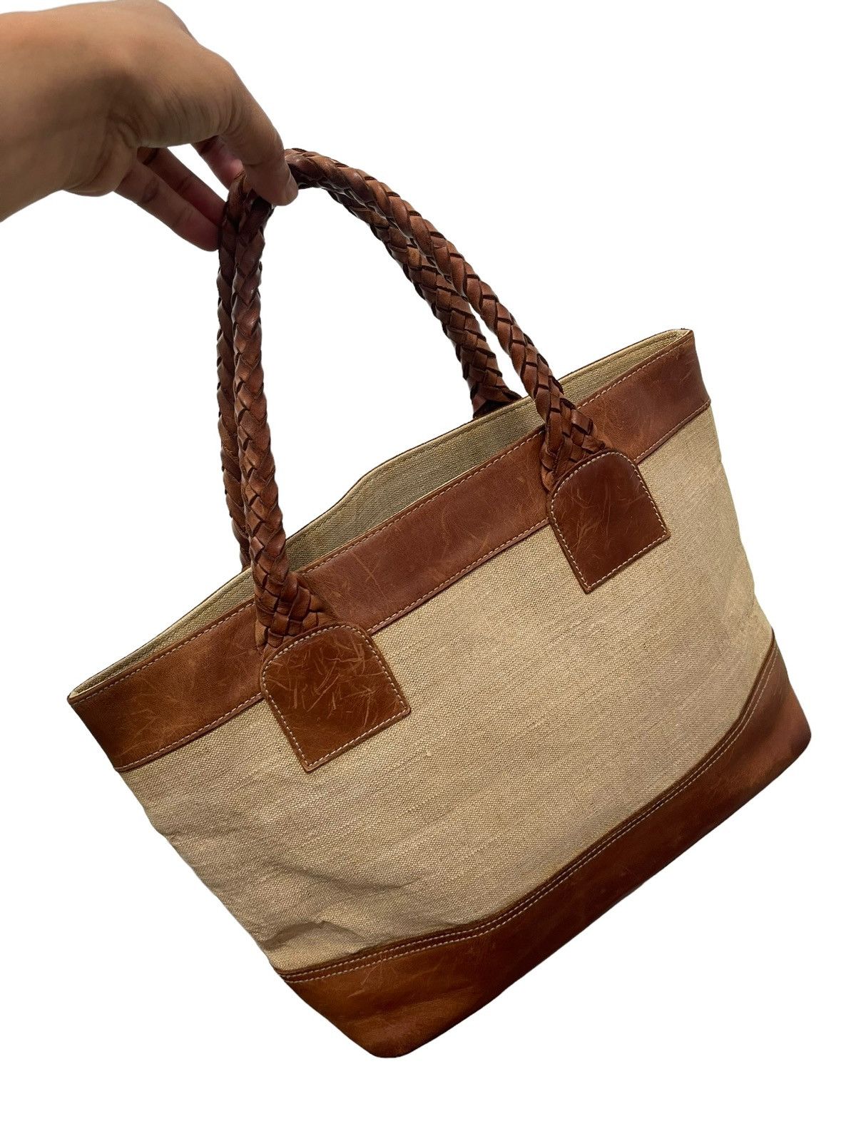 Ralph Lauren Leather Woven Cotton Vtg Ralph Lauren Tote Bag 4🟩 Size ONE SIZE - 4 Thumbnail