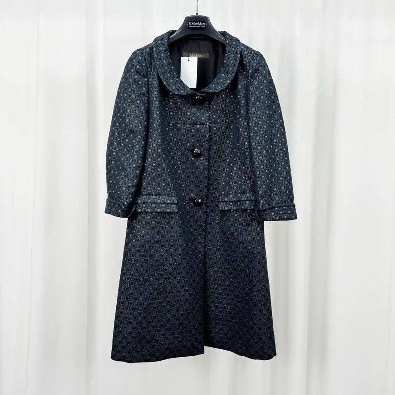 Max Mara MaxMara Black Cotton Blend Mid-Length Coat 0089 Size S / US 4 / IT 40 - 1 Thumbnail