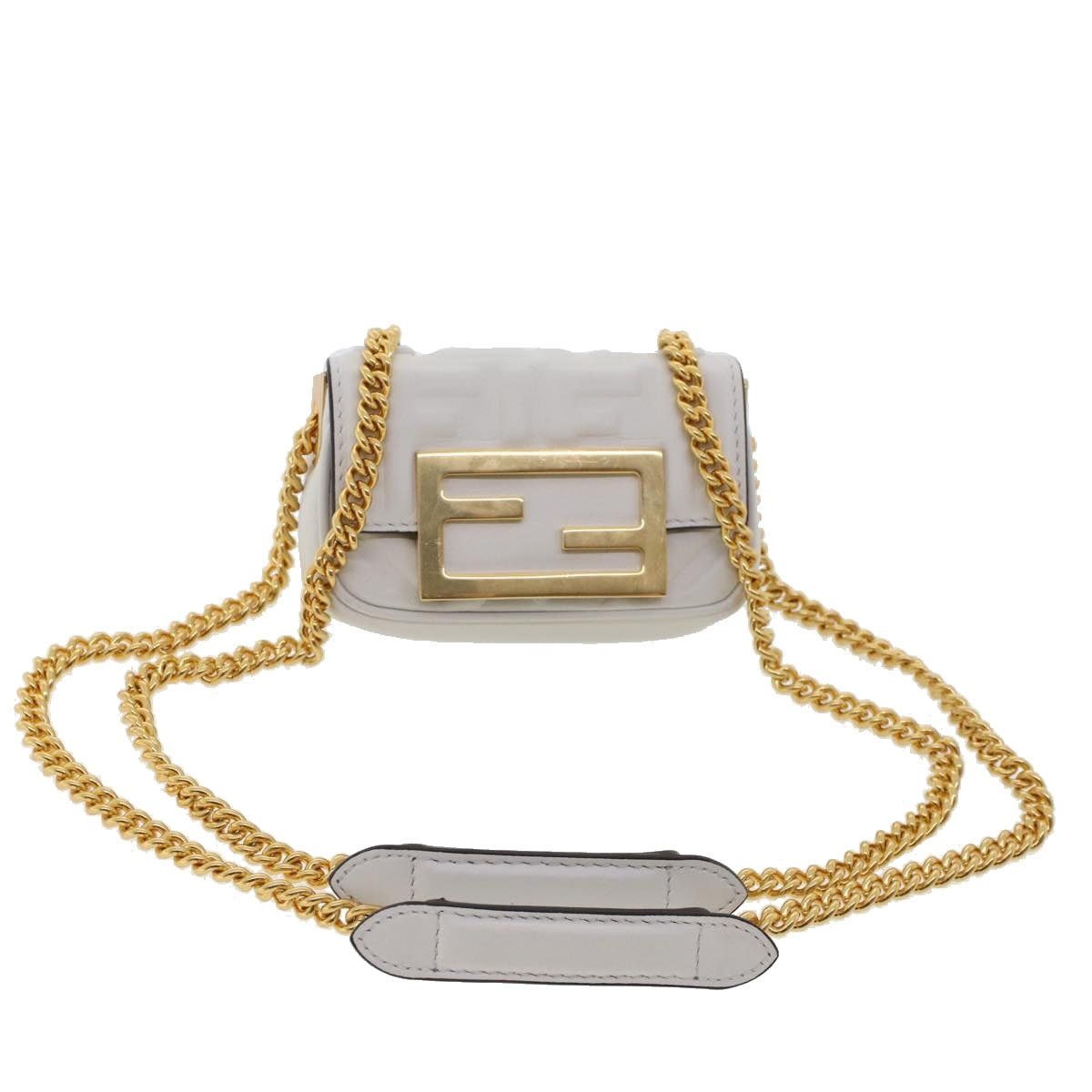 Fendi Zucca Canvas Nano Baguette Chain Shoulder Bag Leather in White, Women's