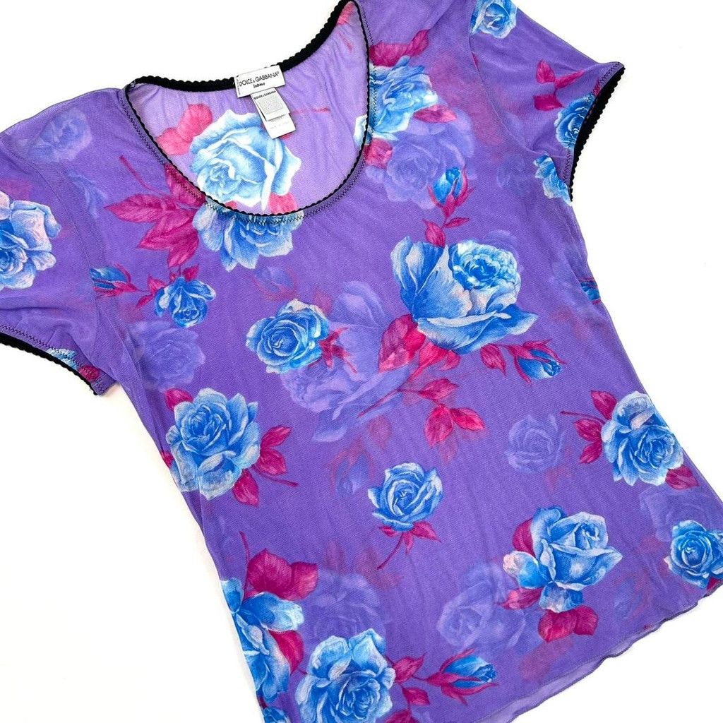 Dolce & Gabbana y2k D&G purple floral mesh short sleeve top Size S / US 4 / IT 40 - 3 Thumbnail