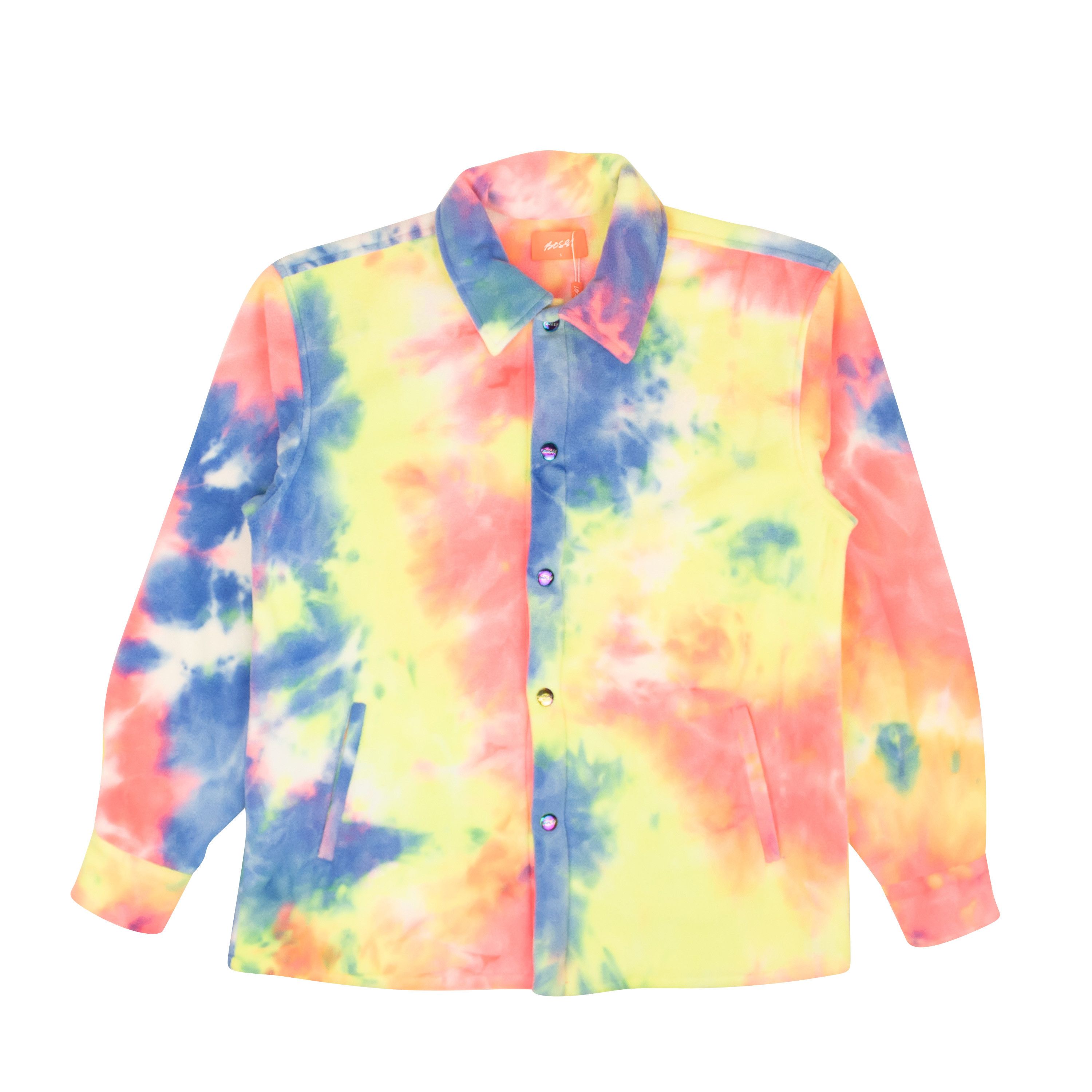 Image of Bossi Sportswear Tie-Dye Polyester Fleece Button Down Overshirt Size Xxl, Men's