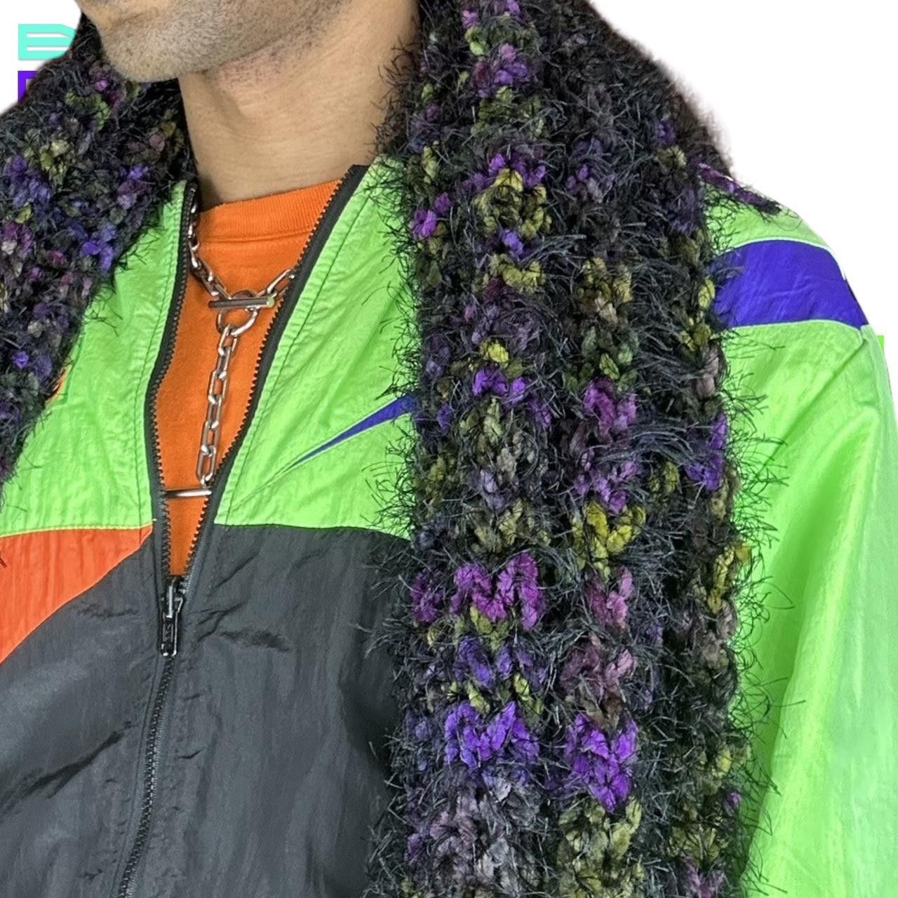 Other VINTAGE BLACK EYELASH YARN RIBBED PURPLE/GREEN WINTER SCARF Size ONE SIZE - 3 Thumbnail
