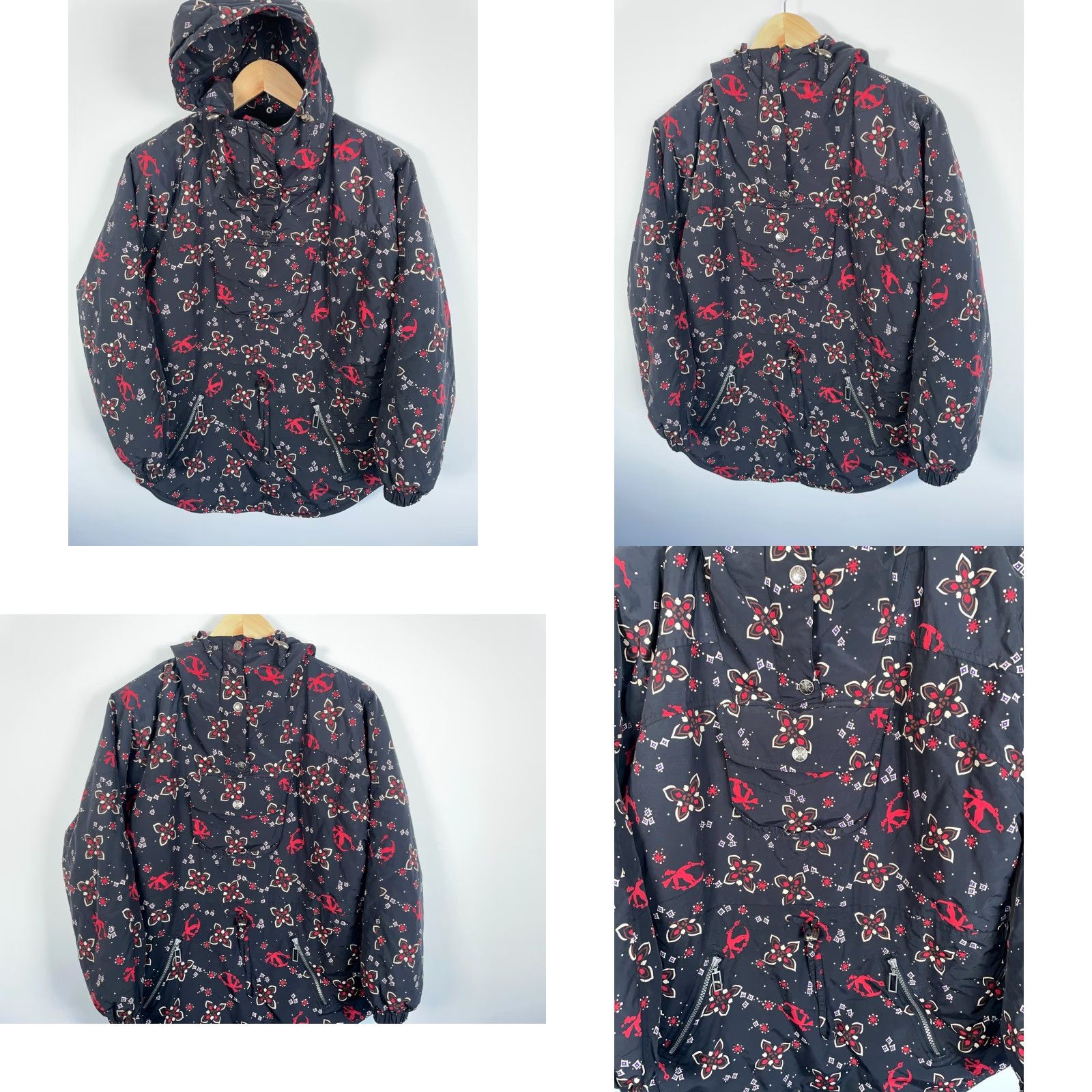 Vintage L.L. Bean Jacket Women's Large Black 1/4 Zip Hooded Anorak Geometric Nylon Size L / US 10 / IT 46 - 8 Thumbnail