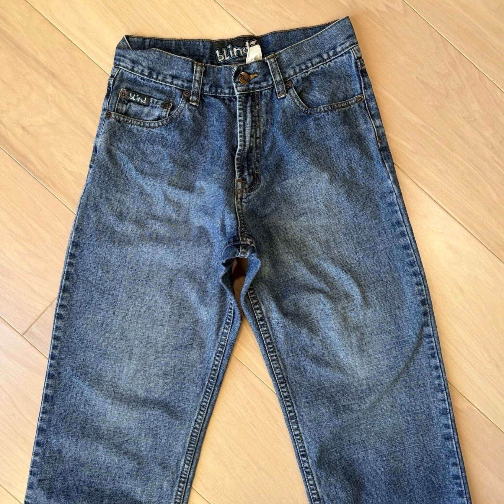 Denime VINTAGE Blind Jeans Skateboard 27 Blue Denim Straight Mens 501 American Western Punk Streetwear Denim Jeans TB Size US 27 - 3 Thumbnail