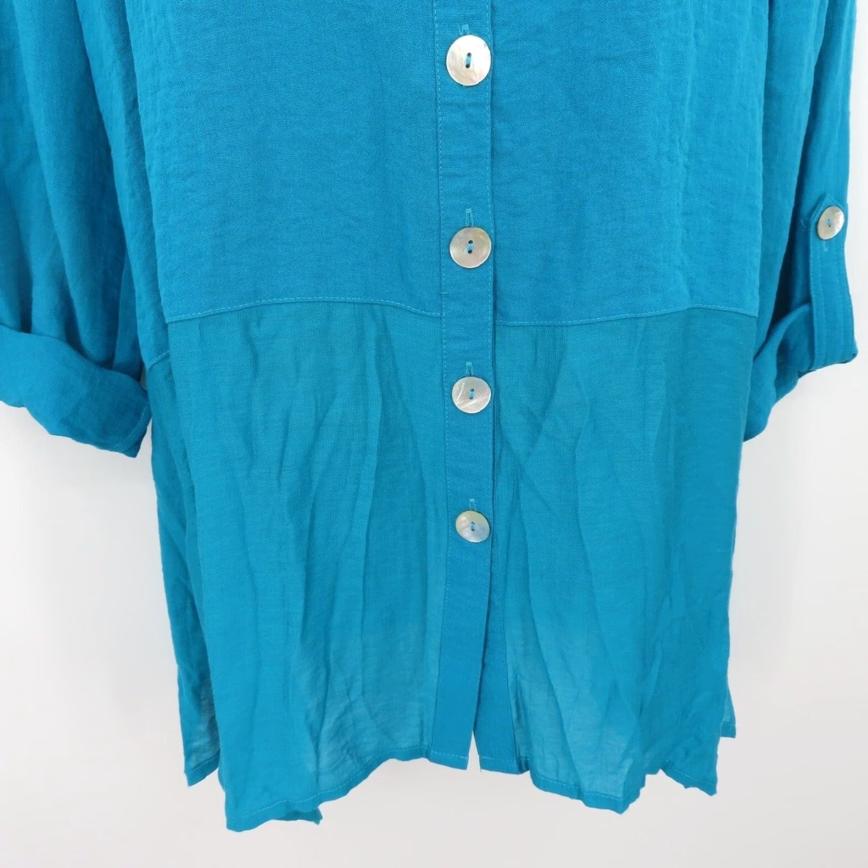 Vintage JOHN MARK Womens Small Blue Collared Lagenlook Flowy Button Front Shirt Blouse Size S / US 4 / IT 40 - 3 Thumbnail