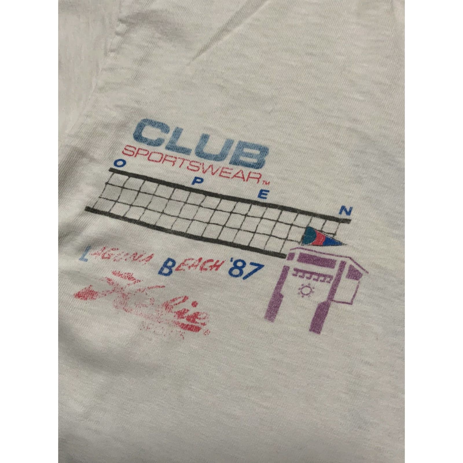 Vintage VINTAGE Club Sportswear Open Laguna Beach Volleyball Hobie T-Shirt Sz. M White Cotton 1987 Size US M / EU 48-50 / 2 - 7 Thumbnail