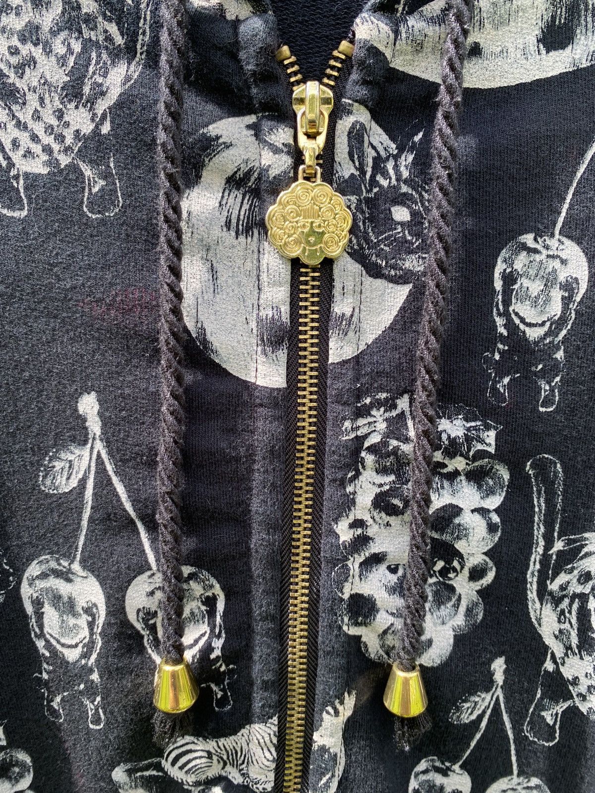 Japanese Brand Scolar AOP Animal Fruit Hoodie Black Zip Up Unique Pattern Size ONE SIZE - 7 Thumbnail