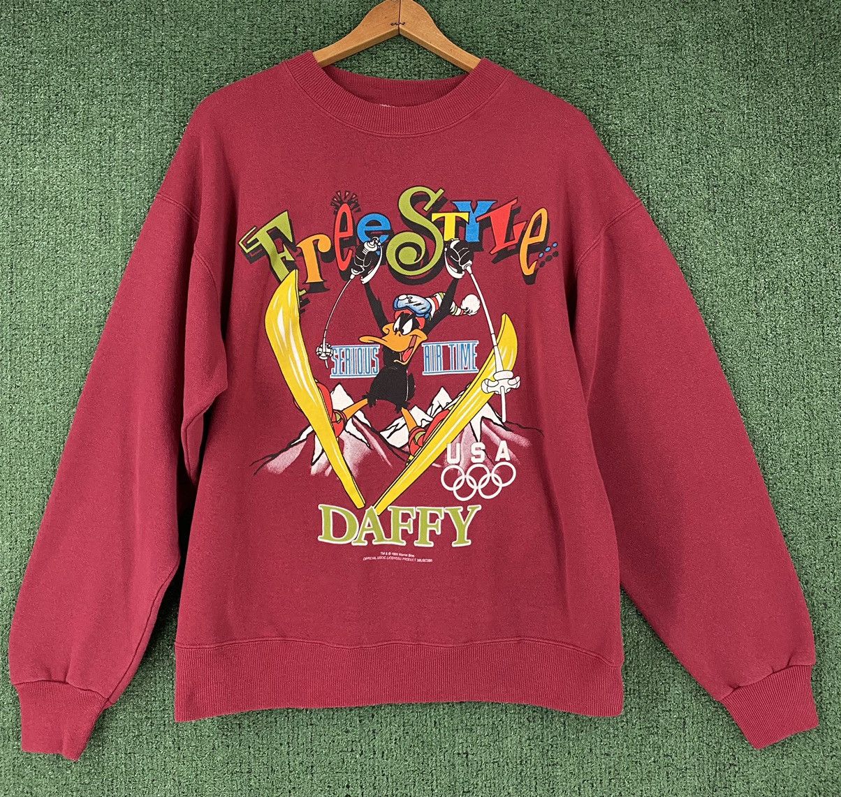 Hanes VTG 90s Looney Tunes Daffy Duck Ski USA Olympics Sweatshirt Size US L / EU 52-54 / 3 - 1 Thumbnail