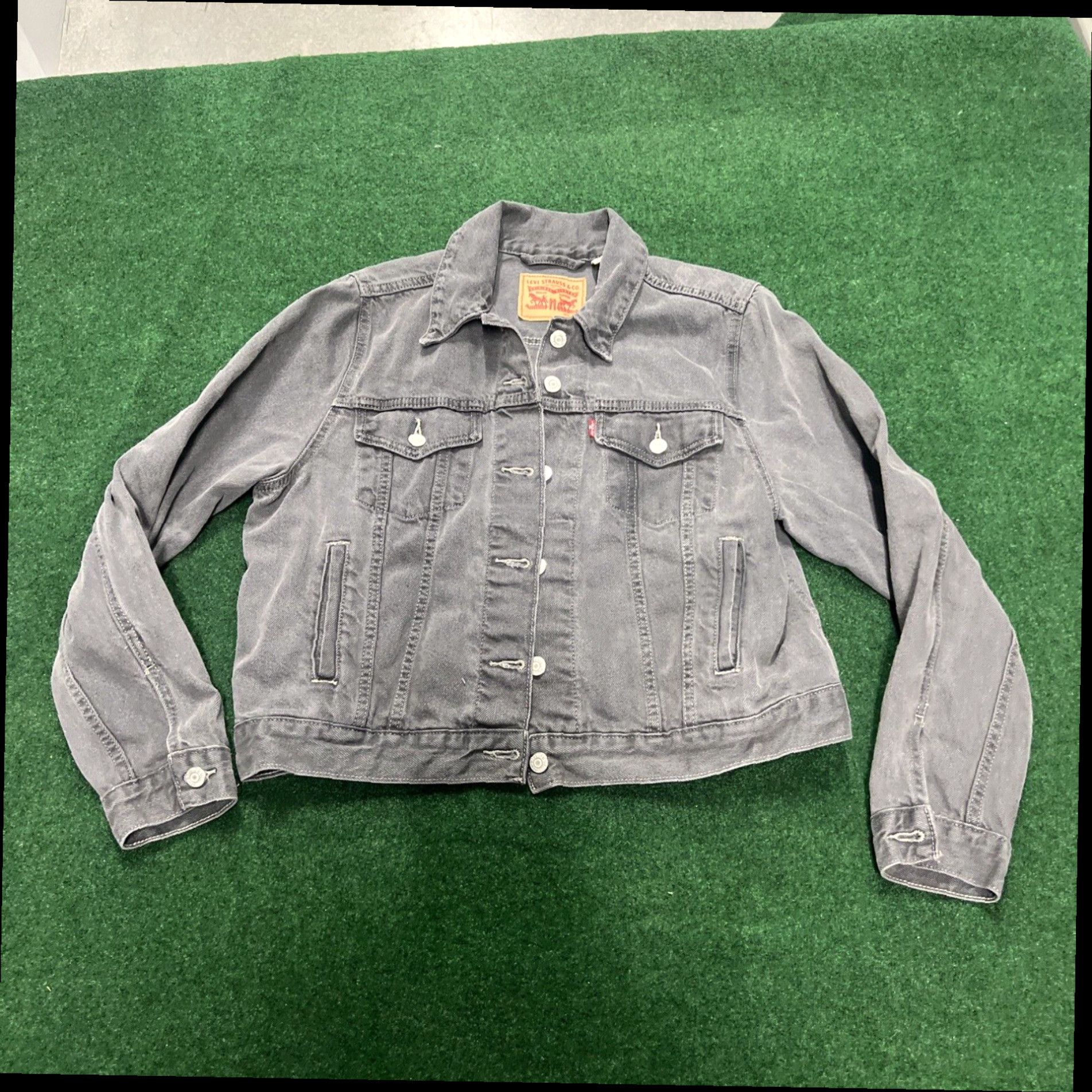 Levi's Levi's Women's Size XL Black Trucker Denim Jean Jacket Faded Washed Look Size 40" / US 18 - 1 Thumbnail